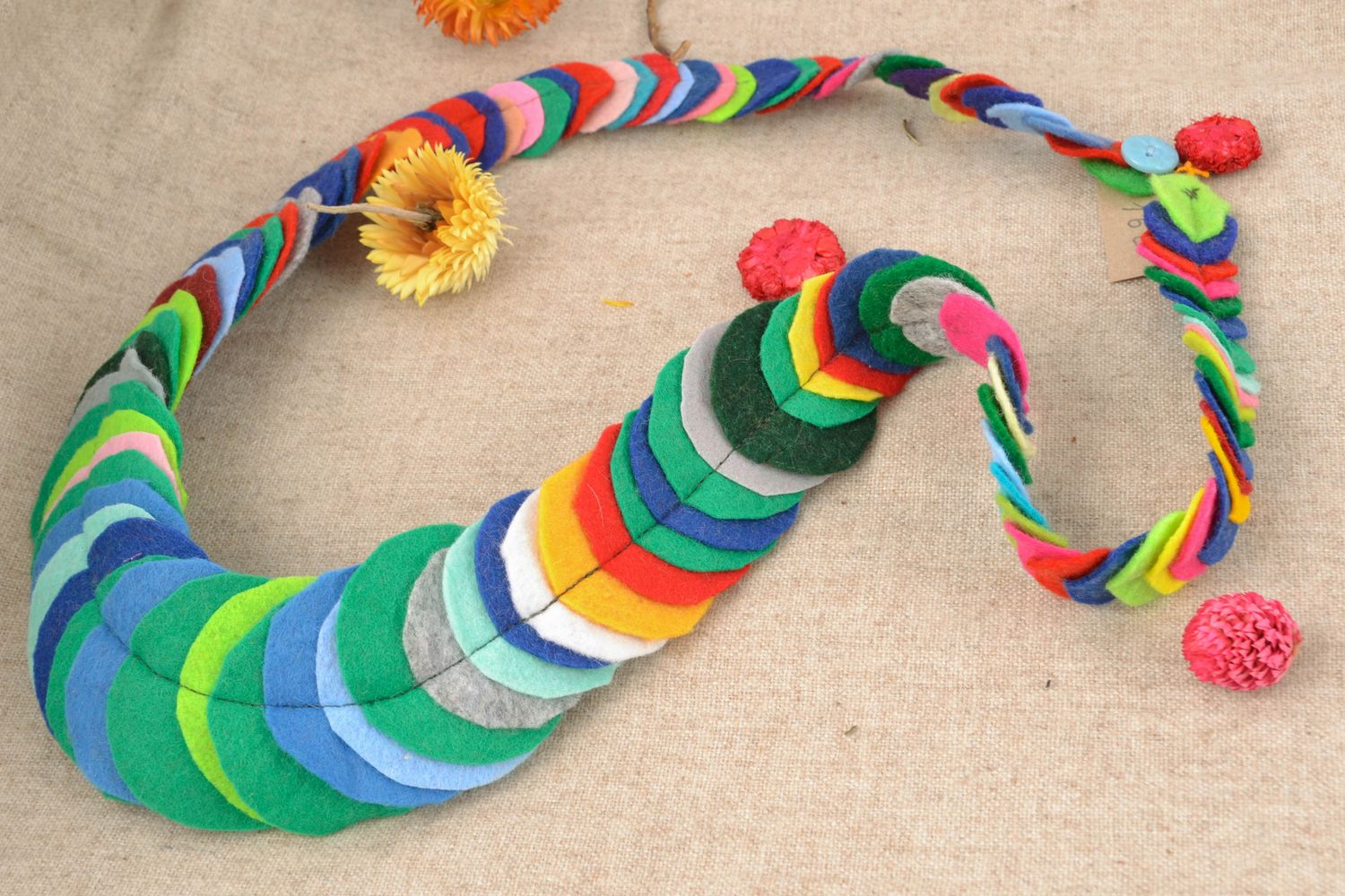 Unusual handmade felt necklace Rainbow photo 1