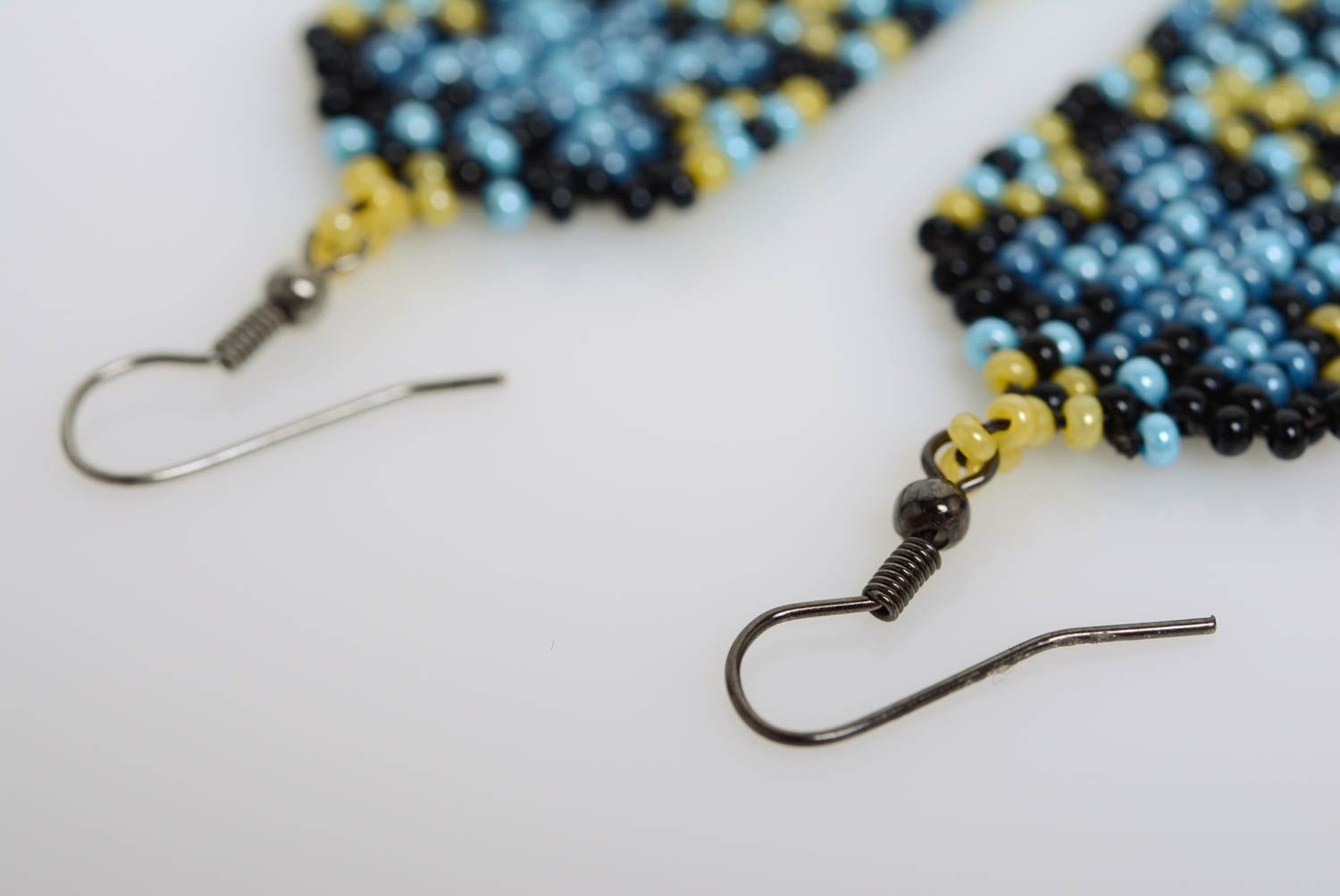 Small handmade designer earrings with beaded fringe and hook ear wires photo 5