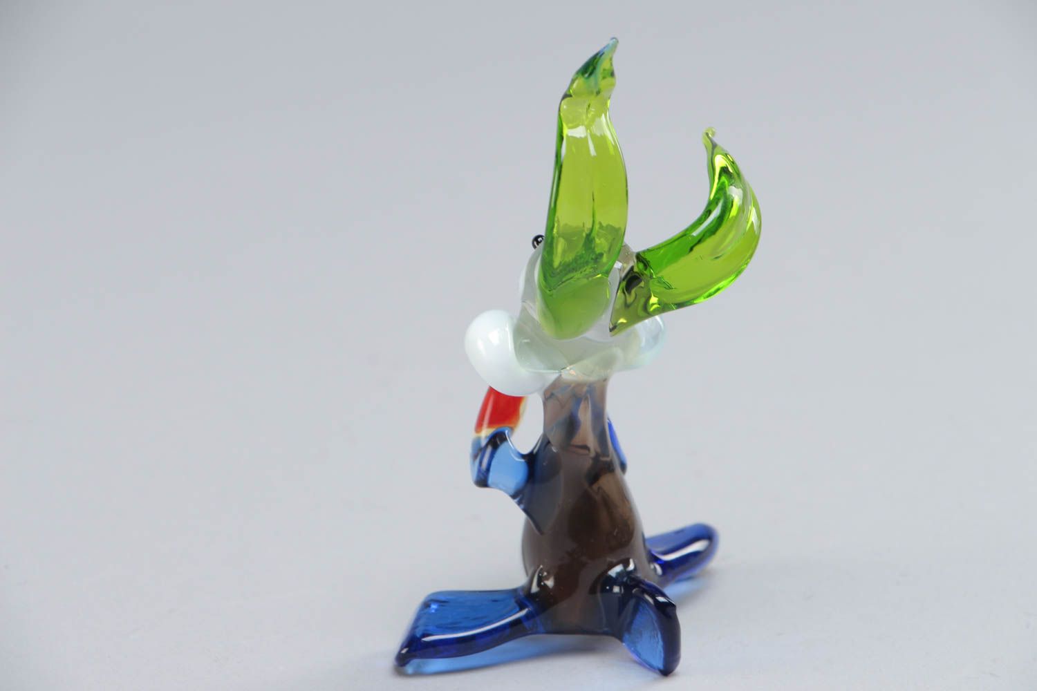 Glas Figurine Hase mit Möhre in Blau kleine Statuette für Dekor Handarbeit foto 3