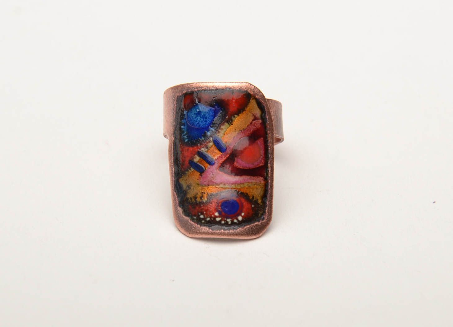 Copper ring with hot enamel painting photo 2