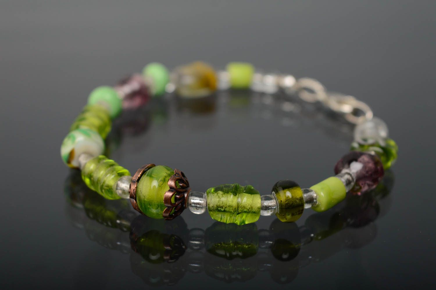 Bracelet with lampwork glass beads photo 1