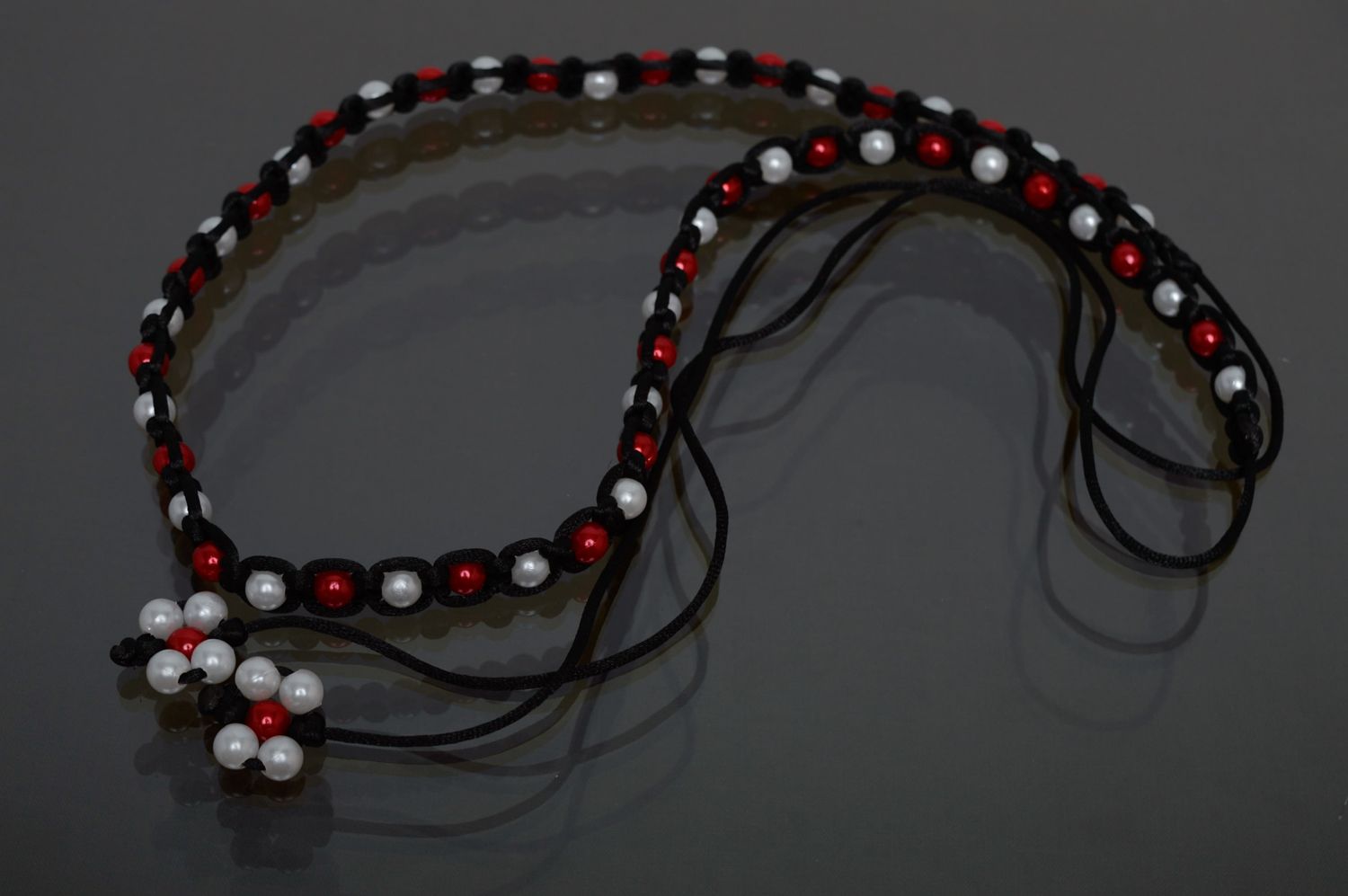 Ceinture tissée pour femme macramé avec perles céramiques rouges blanches fait main photo 1