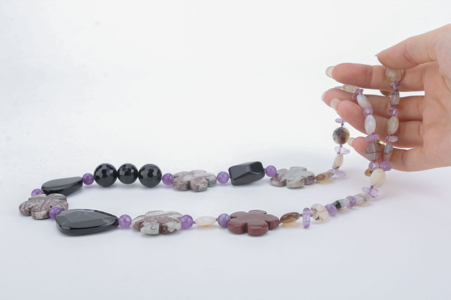 Unusual bead necklace with natural stones photo 5