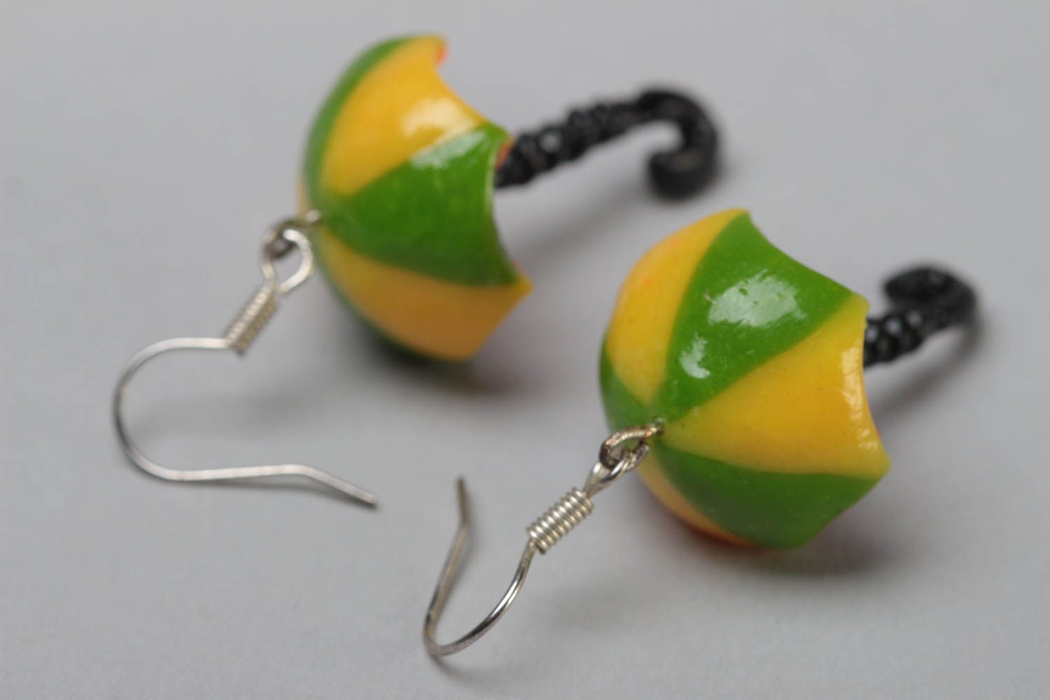 Handmade polymer clay dangling earrings with colorful umbrellas for girls  photo 4