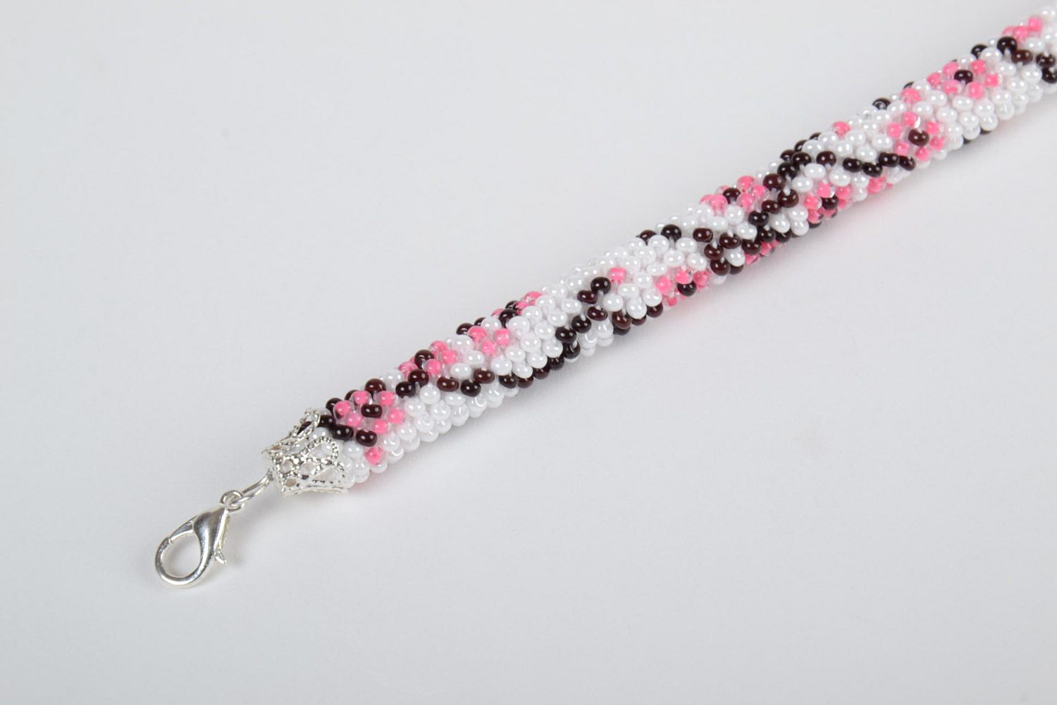 Handmade designer beautiful crocheted cord bracelet made of Czech beads photo 3