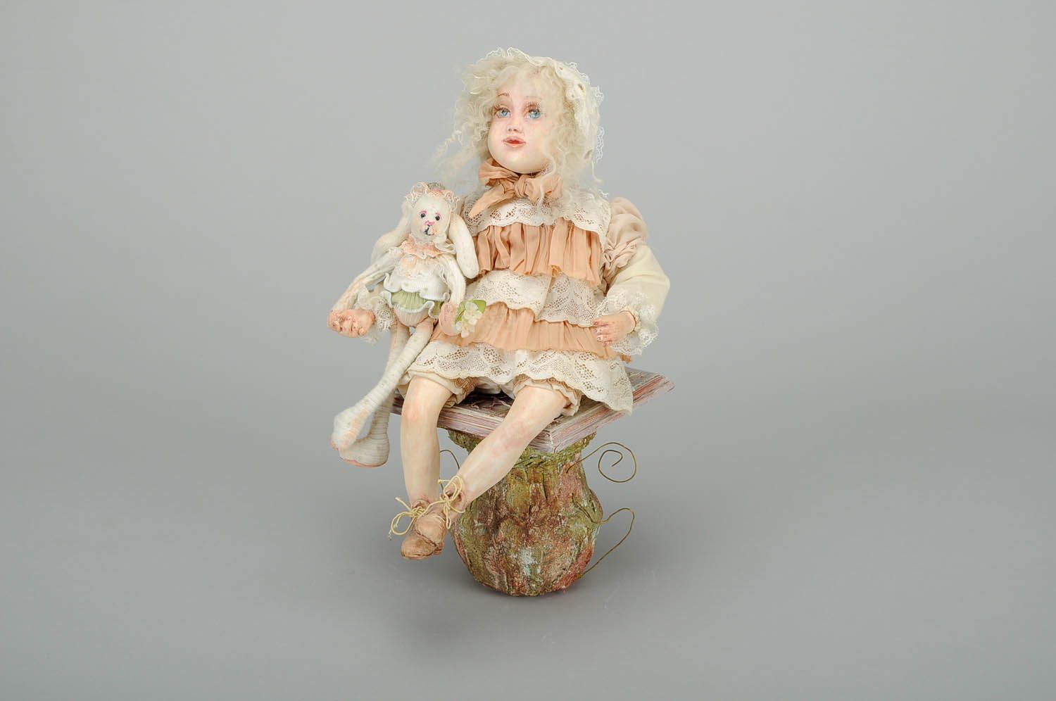 Designer's doll styled on antique Baby with rabbit photo 1