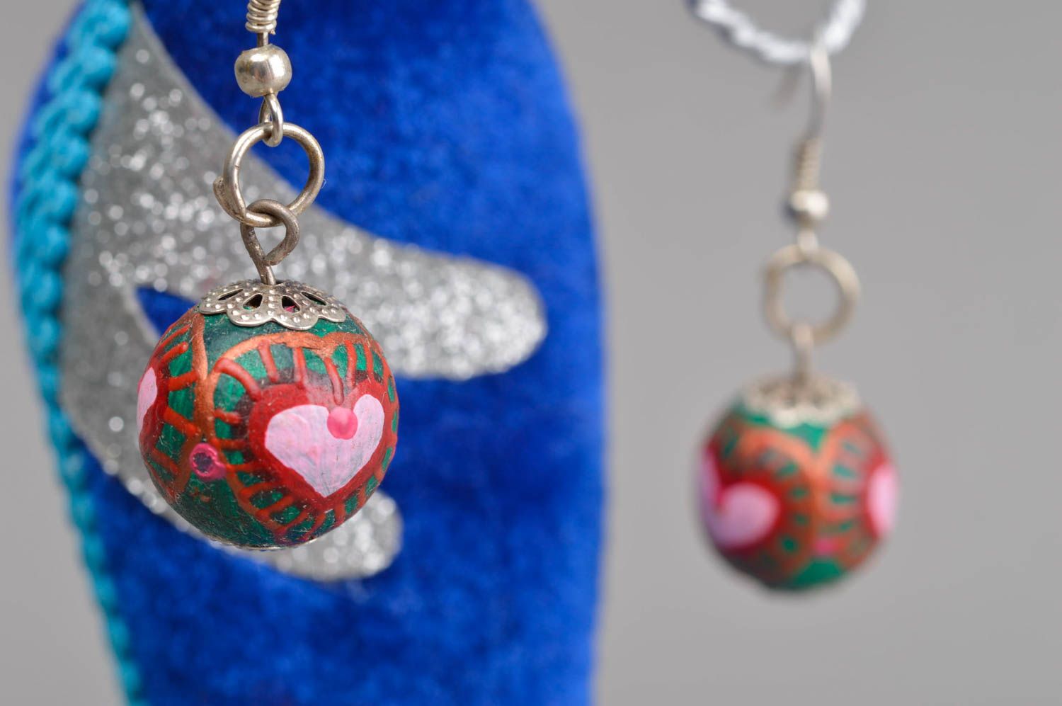 Stylish handmade dangle earrings wooden ball earrings wood craft gifts for her photo 1