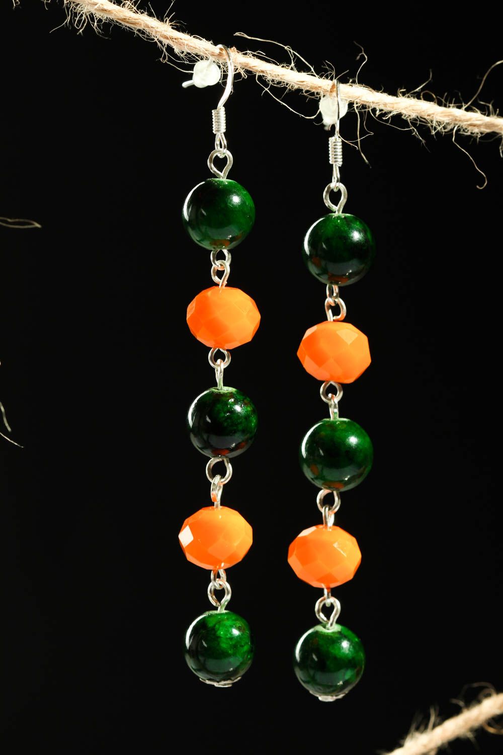 Handmade bright long earrings unusual jewelry earrings with natural stone photo 1