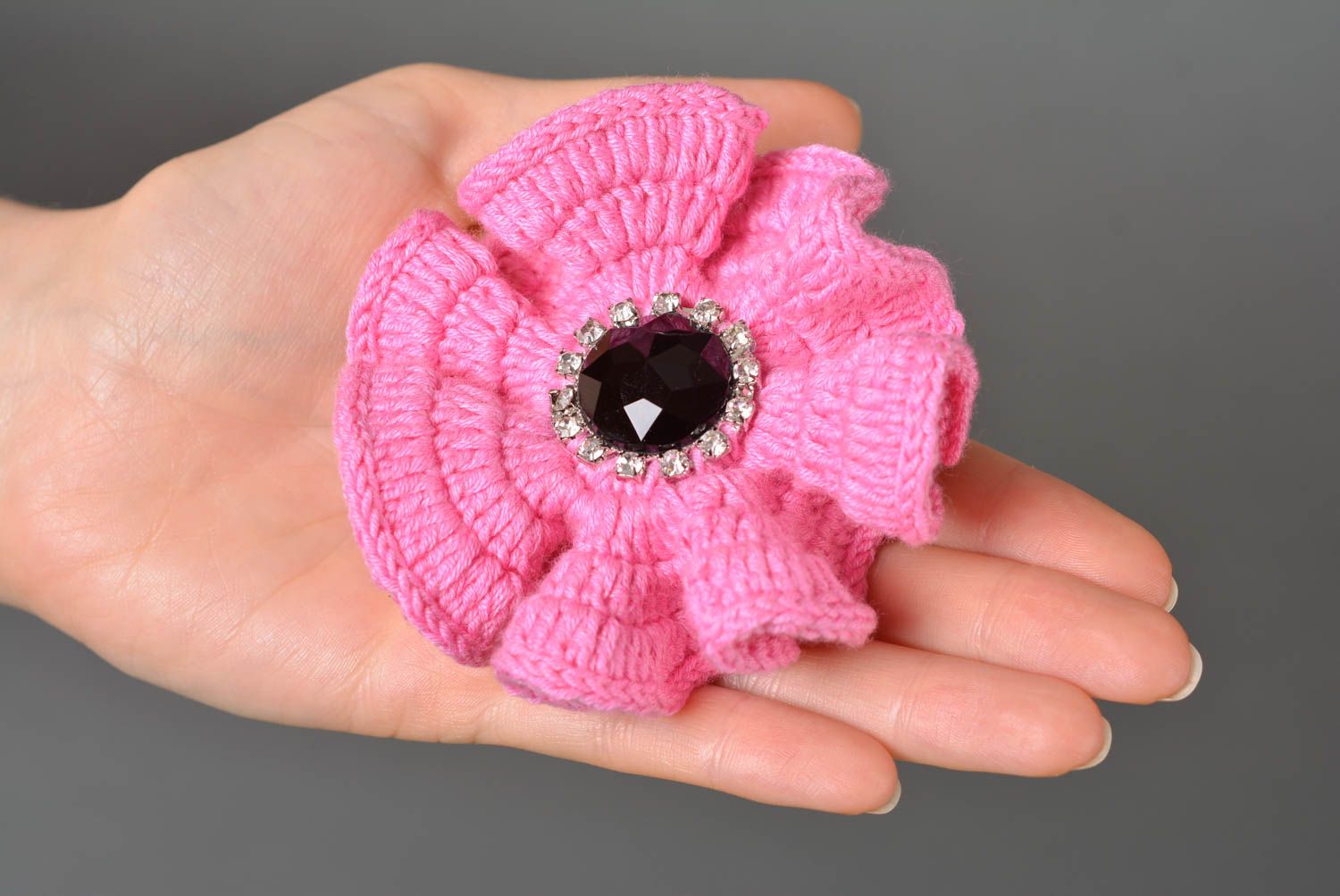 Резинка крючком украшение ручной работы аксессуар для волос розовый цветок фото 3