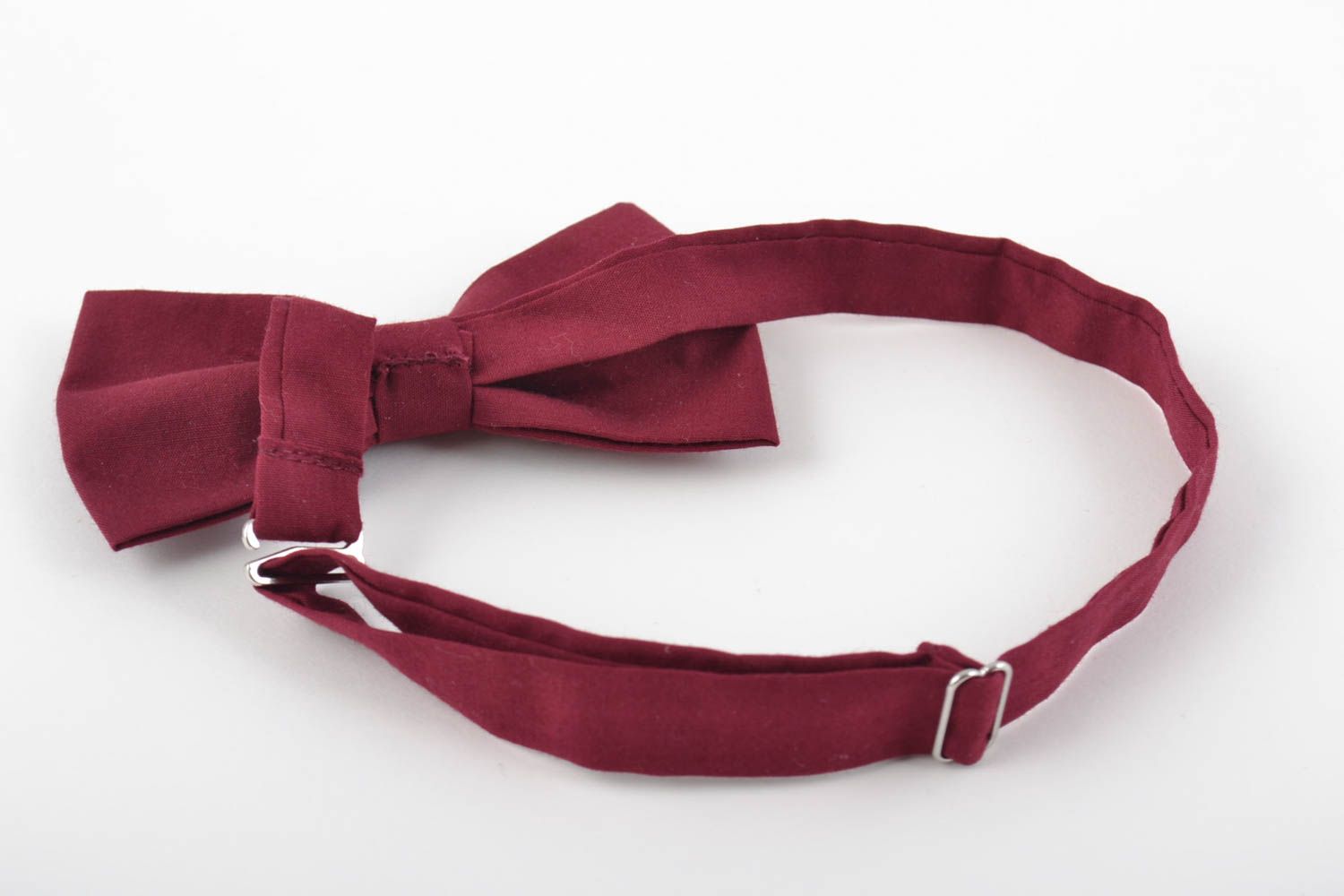 Unusual bright handmade designer claret fabric bow tie of adjustable size photo 3