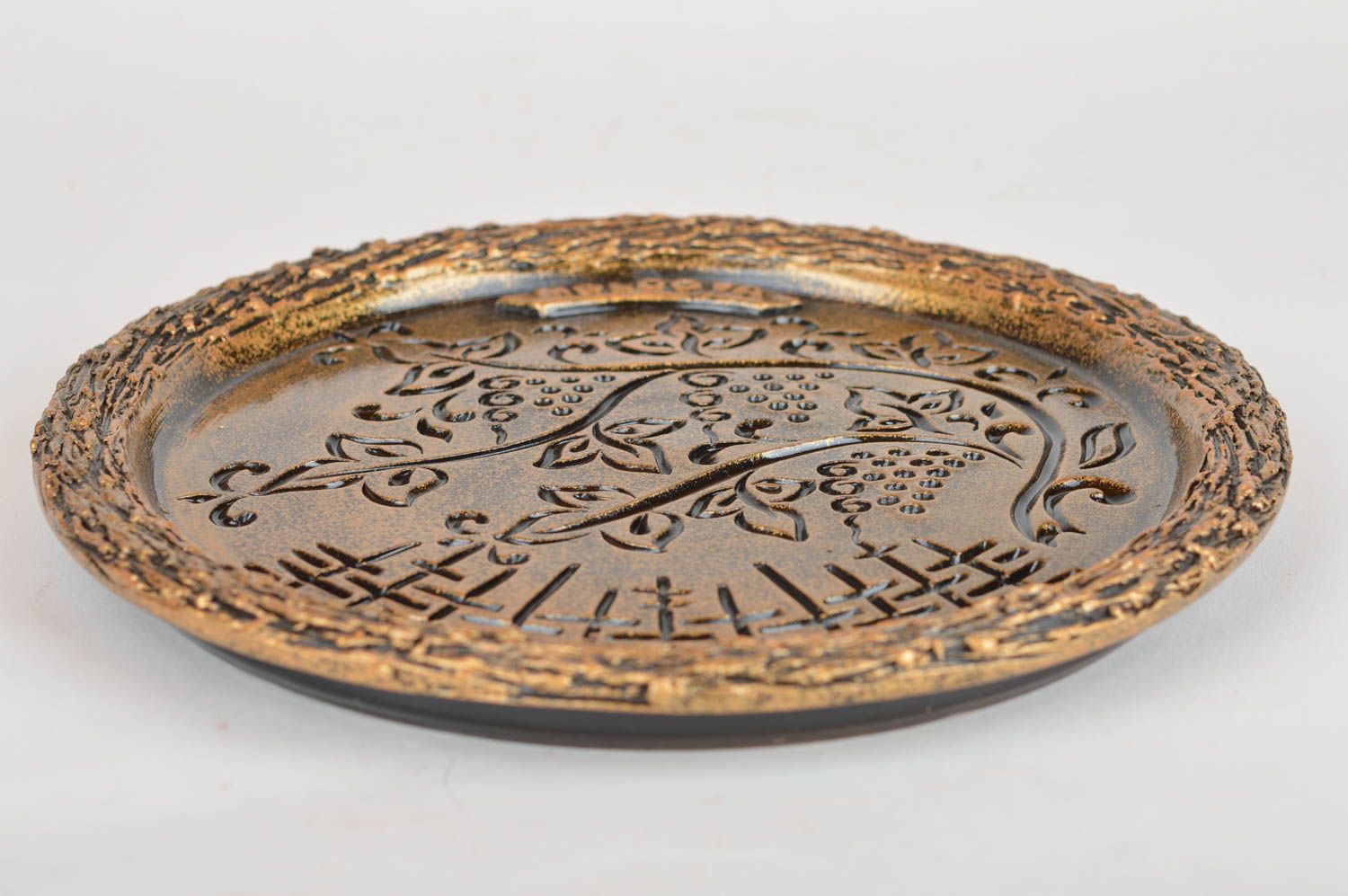 Керамическая тарелка декоративная настенная круглое панно ручной работы фото 5