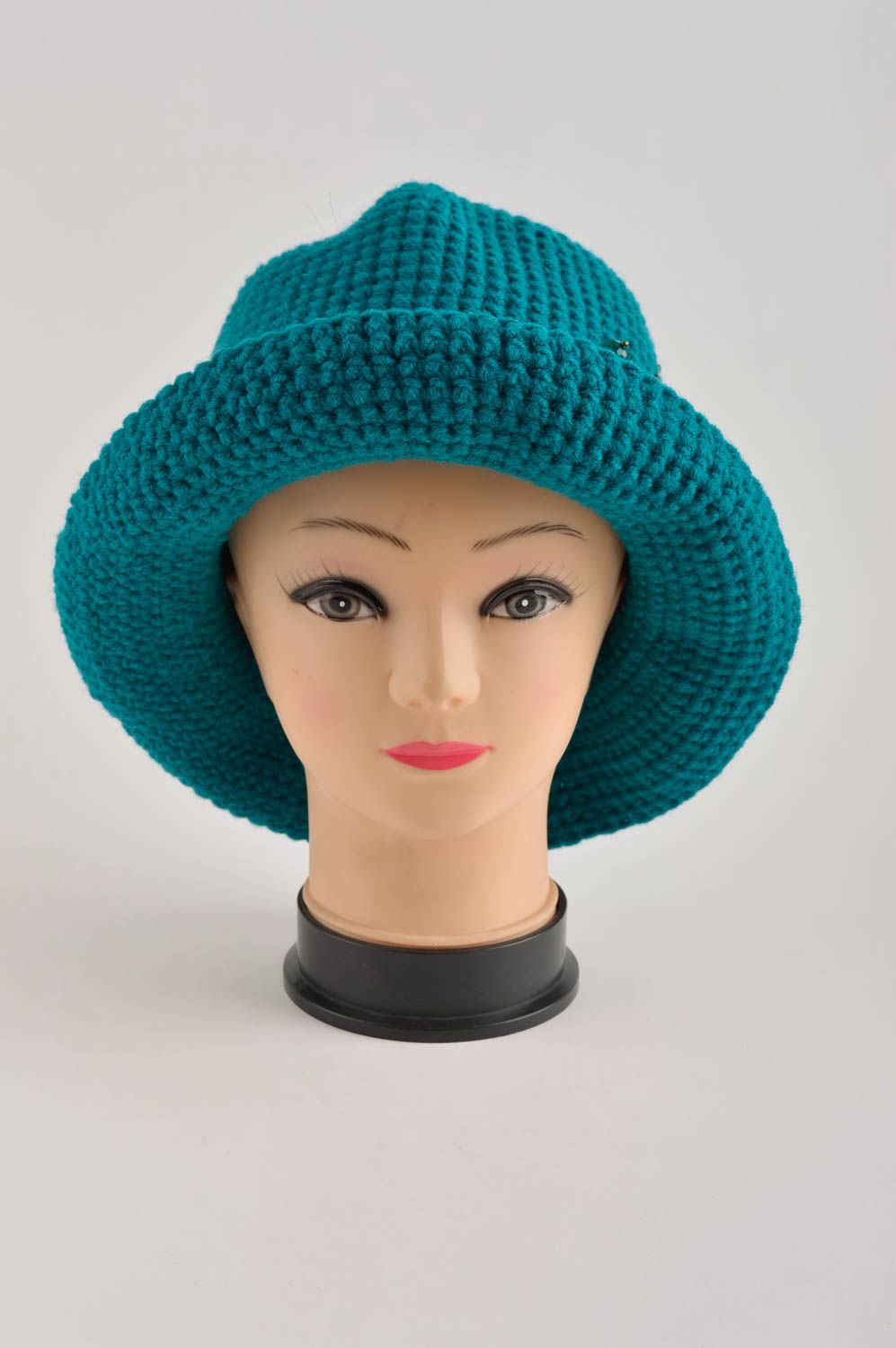Sombrero para mujeres hecho a mano regalo original gorro tejido color turquesa foto 3