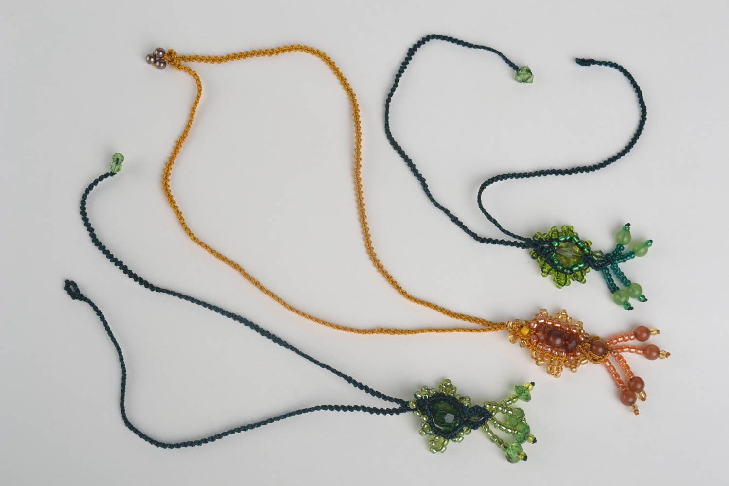 Handmade set of jewelry unique accessories macrame technique necklaces photo 2