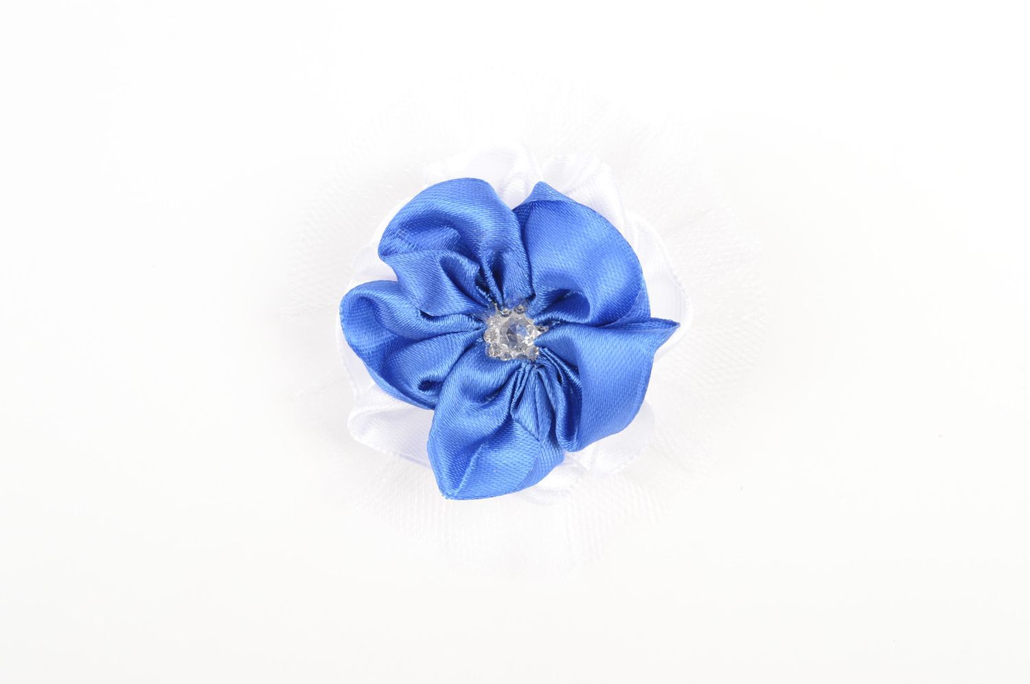 Детская резинка handmade аксессуар для волос резинка из лент синий цветок фото 4