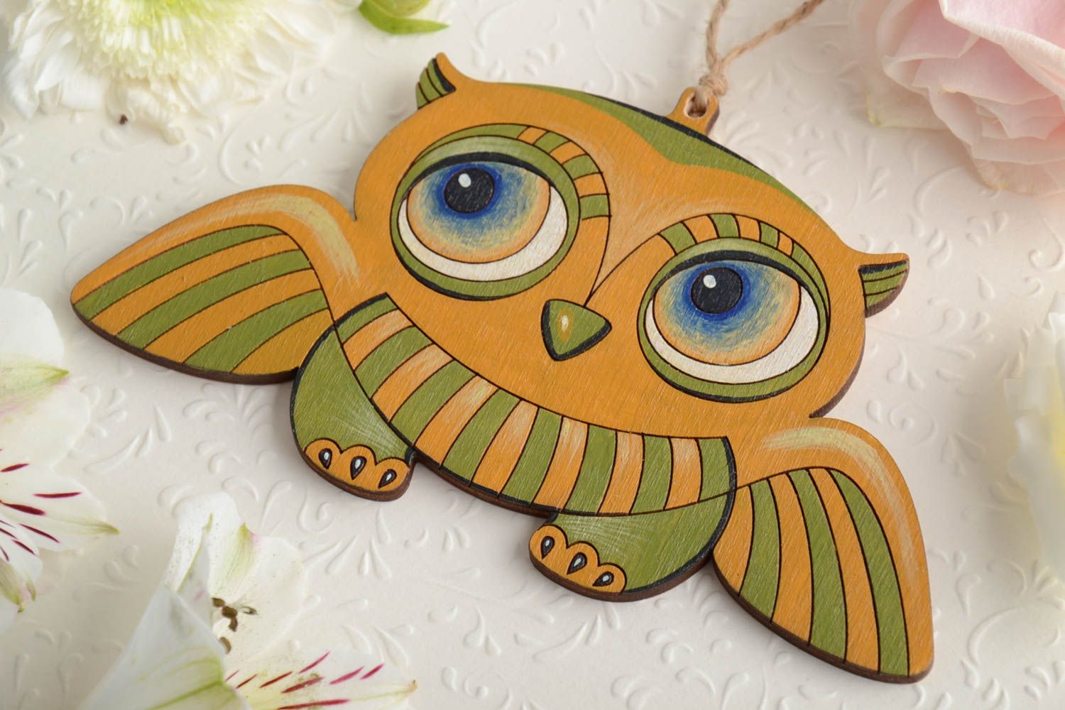 Beautiful handmade painted plywood interior hanging for the children's room Owl photo 1