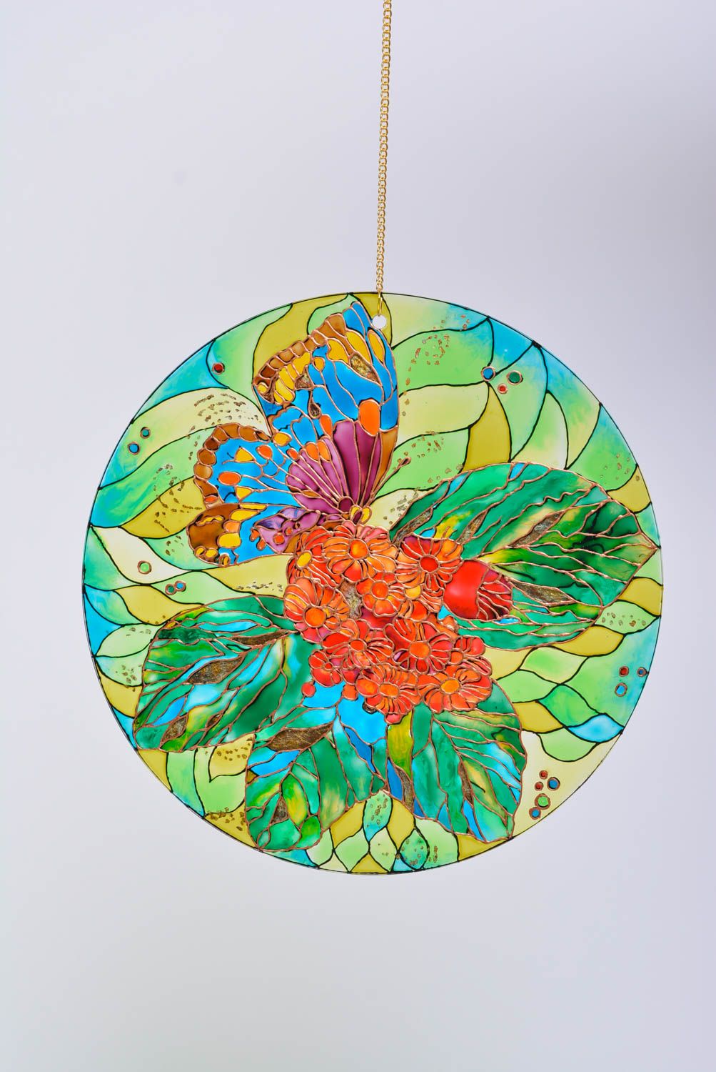 Decorative glass plate adorned with stained glass paints bright interior decor photo 3