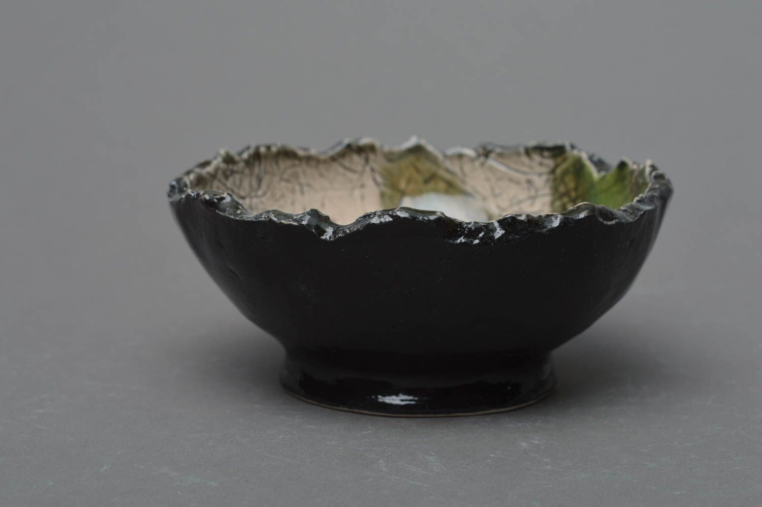 Handmade large designer ceramic bowl coated with colorful glaze photo 2