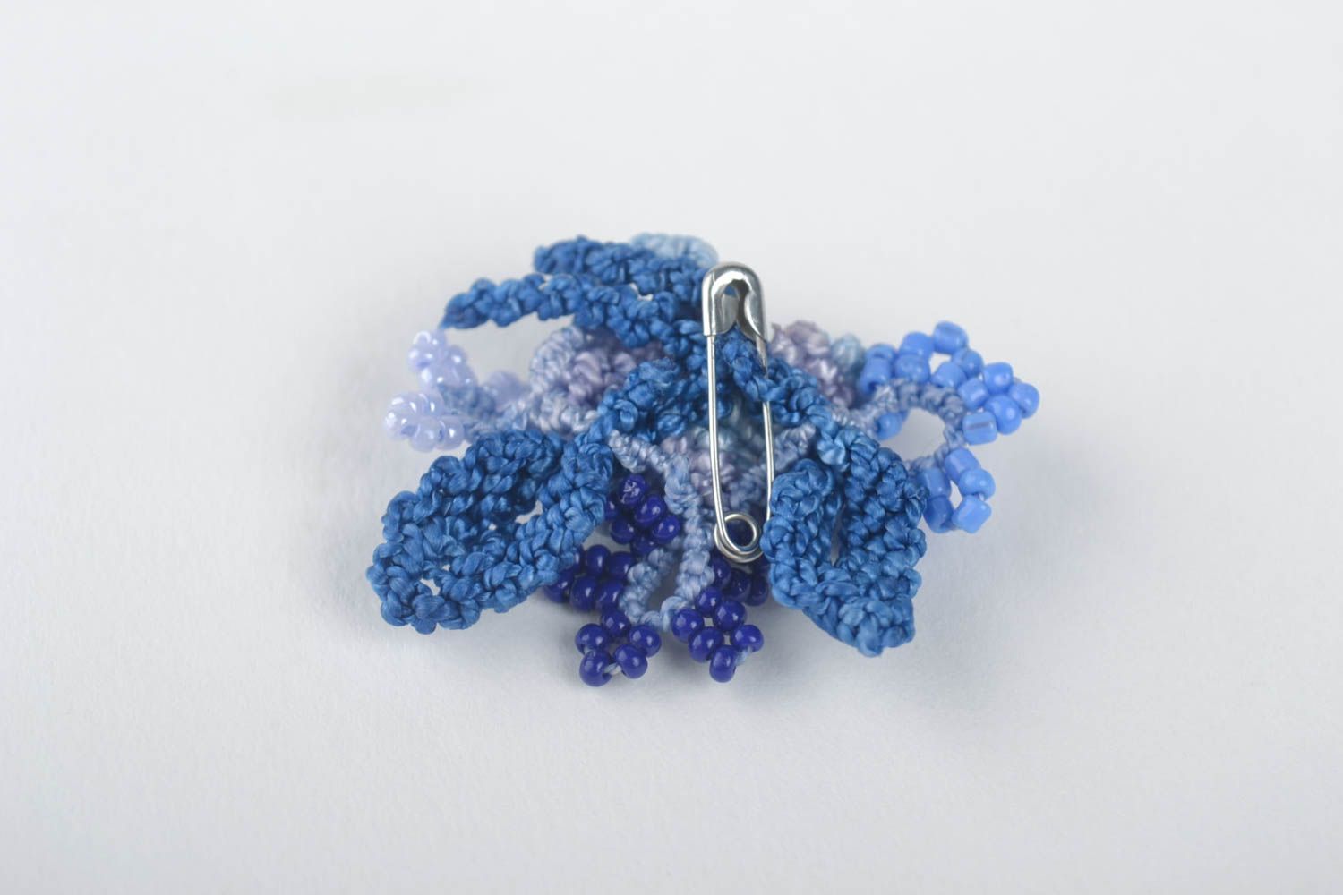 Handmade woven macrame brooch textile flower brooch beaded brooch jewelry photo 2