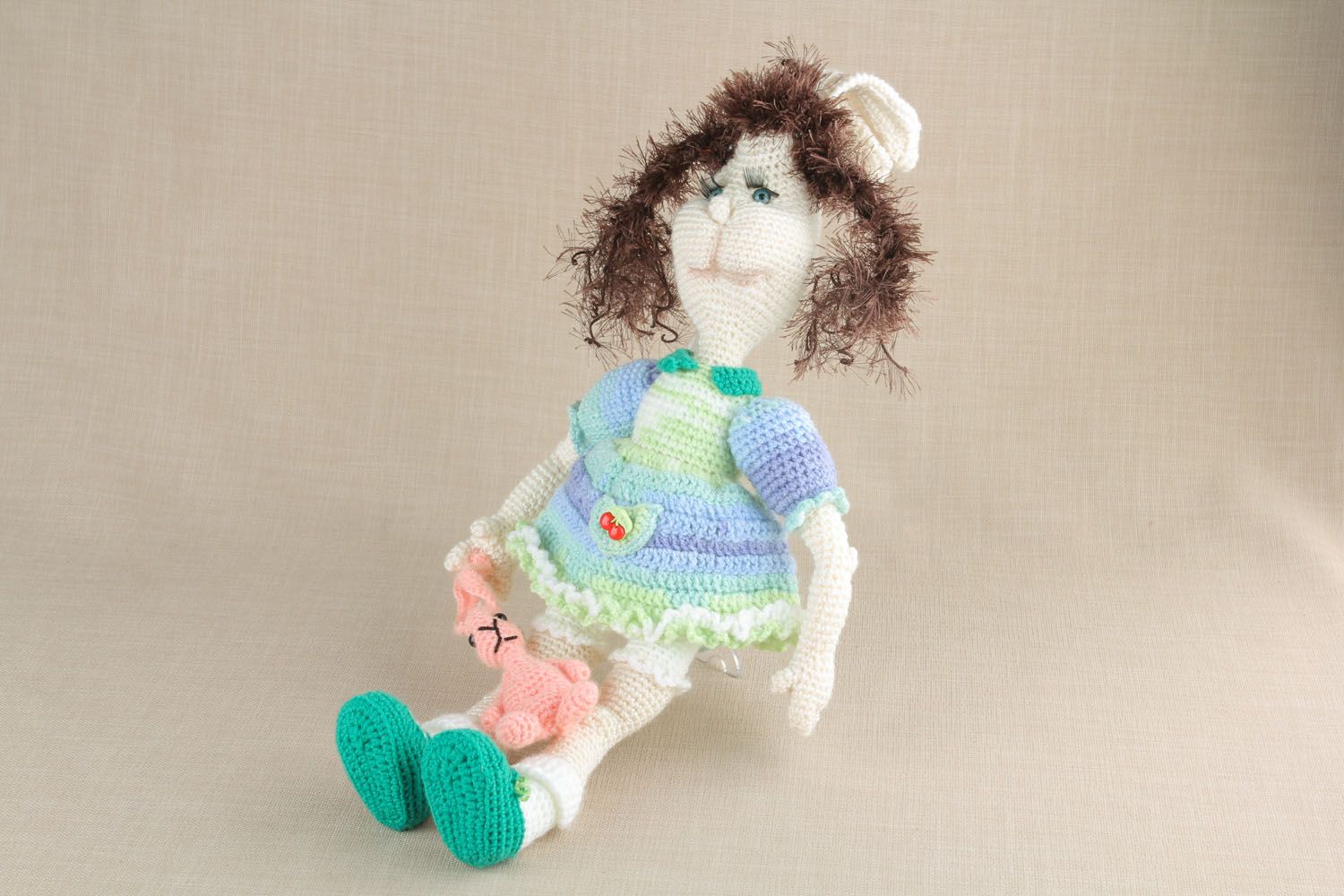 Soft knitted toy Rabbit Girl photo 3