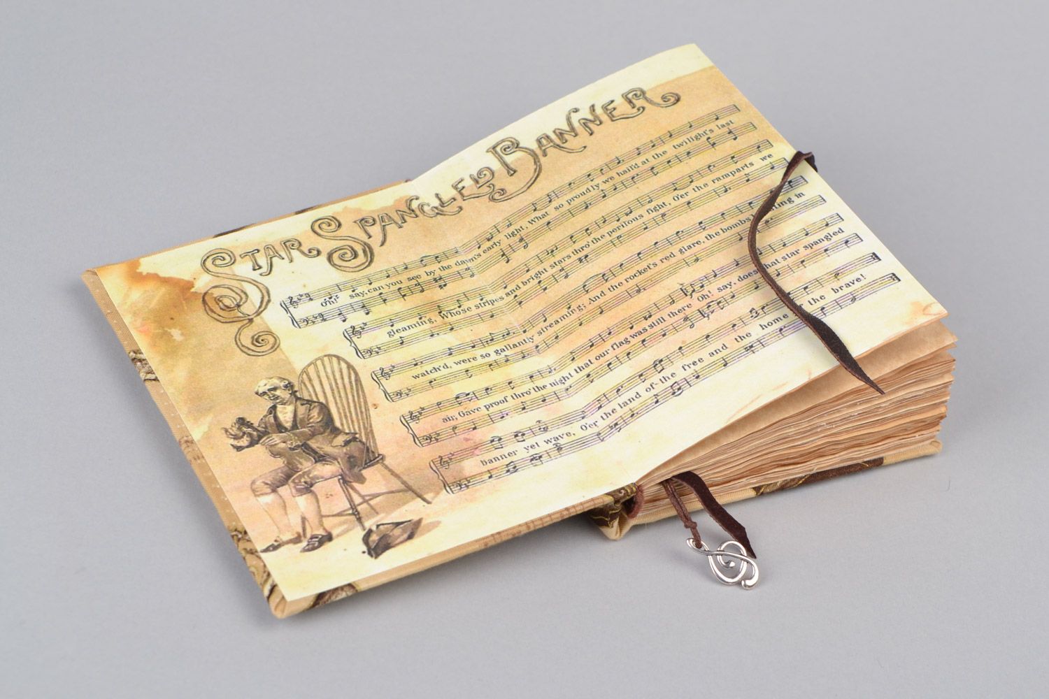 Handmade beautiful notepad with fabric cover and with bookmark 100 sheets Violin photo 5