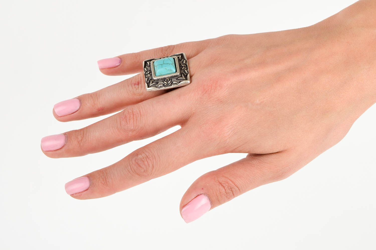 Кольцо ручной работы кольцо с бирюзой металлическое украшение винтажное фото 2