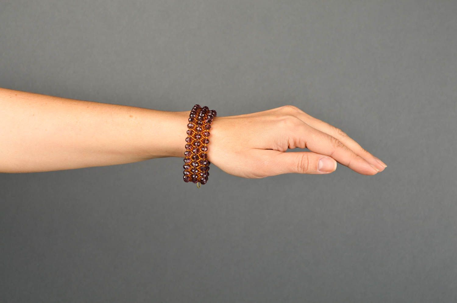 Brown three-layer beaded elegant bracelet for teen girls photo 1
