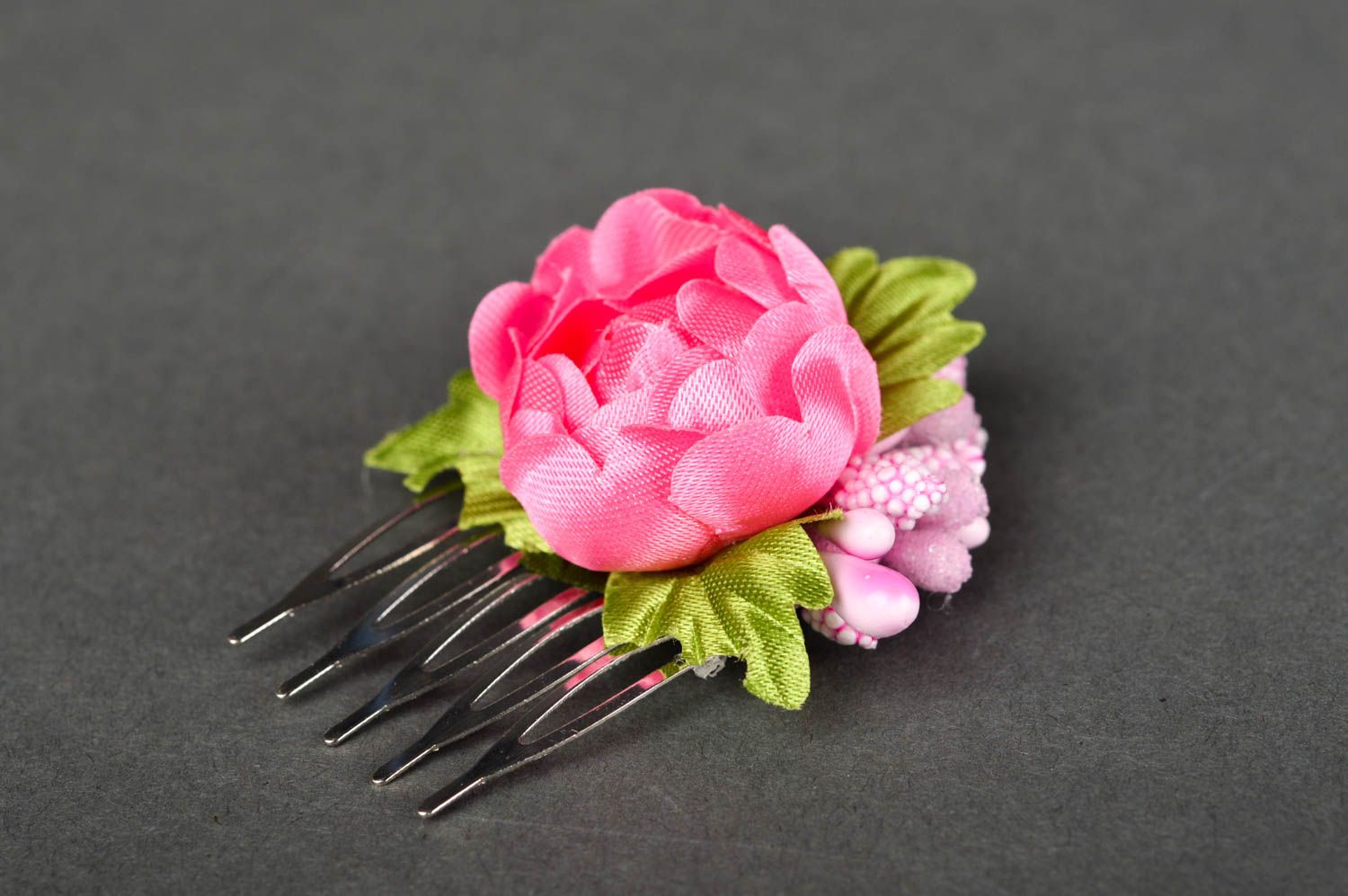 Peigne barrette fait main Accessoire coiffure avec fleur rose Cadeau fille photo 2