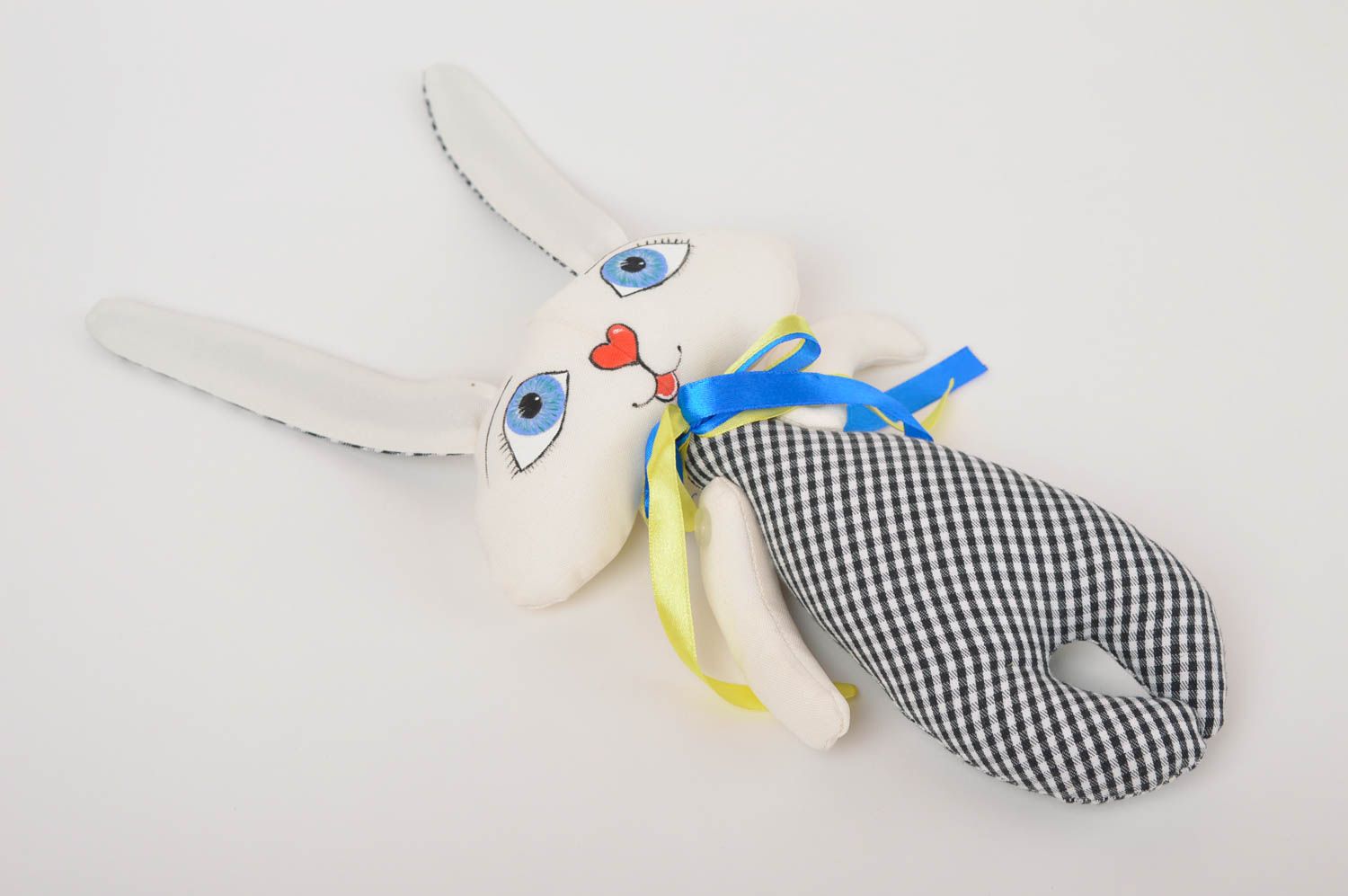 Jouet lapin Peluche faite main en tissus à carreaux Cadeau pour enfant photo 5