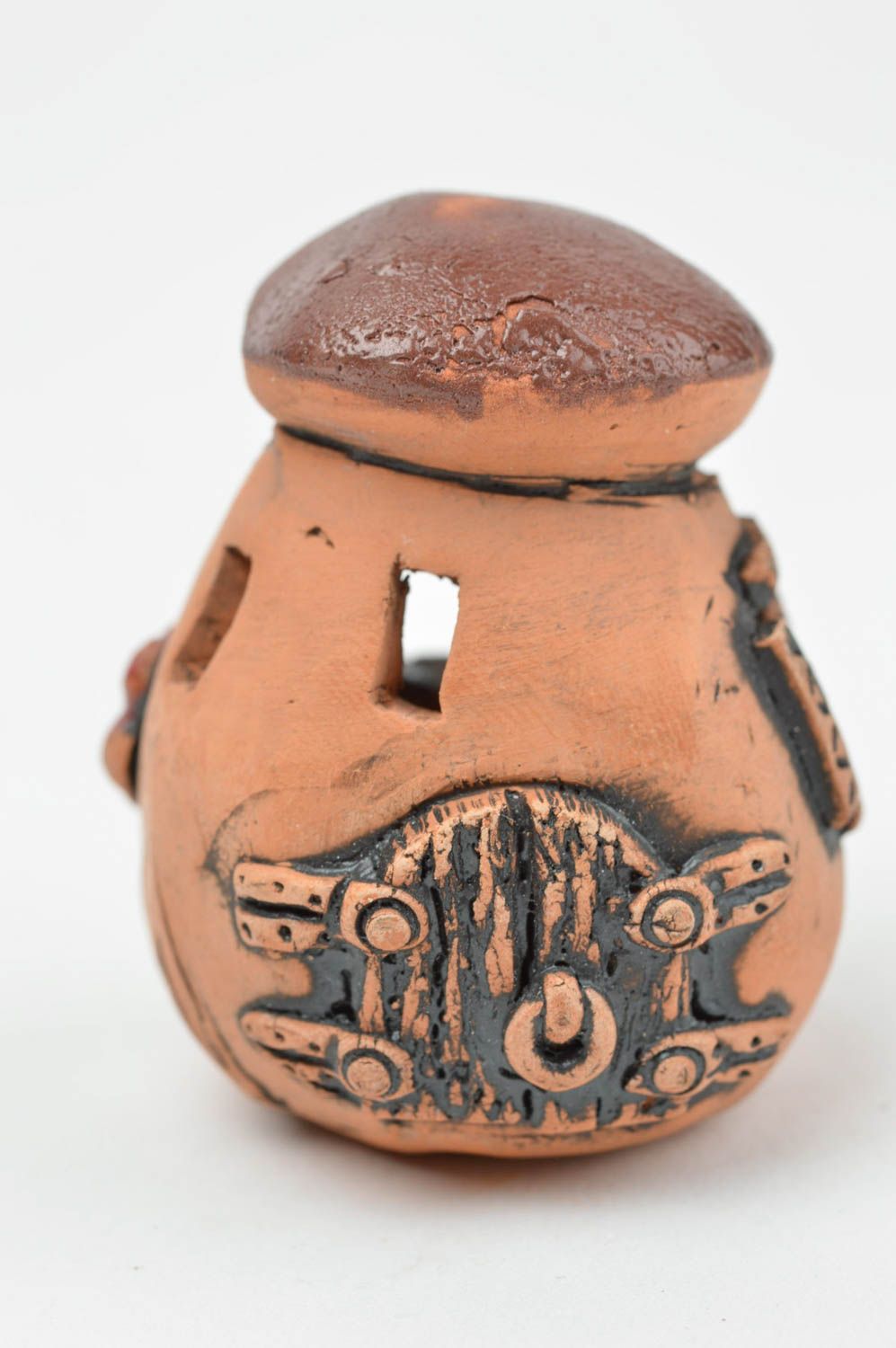 Декоративная сувенирная расписная глиняная статуэтка ручной работы Грибок домик фото 3