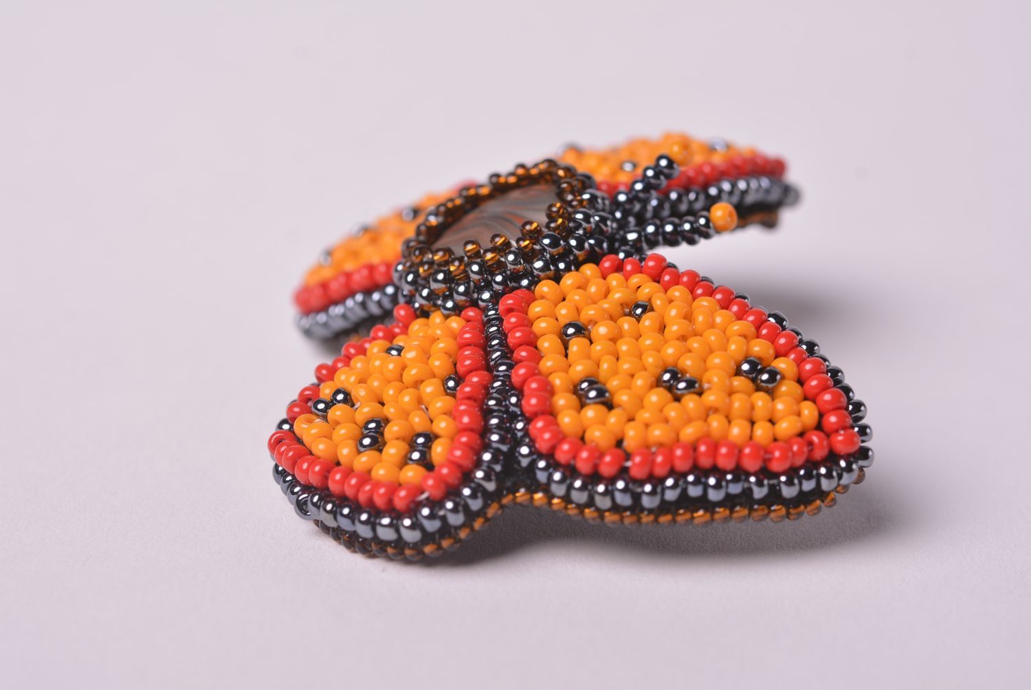 Grosse Bague papillon orange Bijou fait main cuir perles rocaille Cadeau femme photo 8