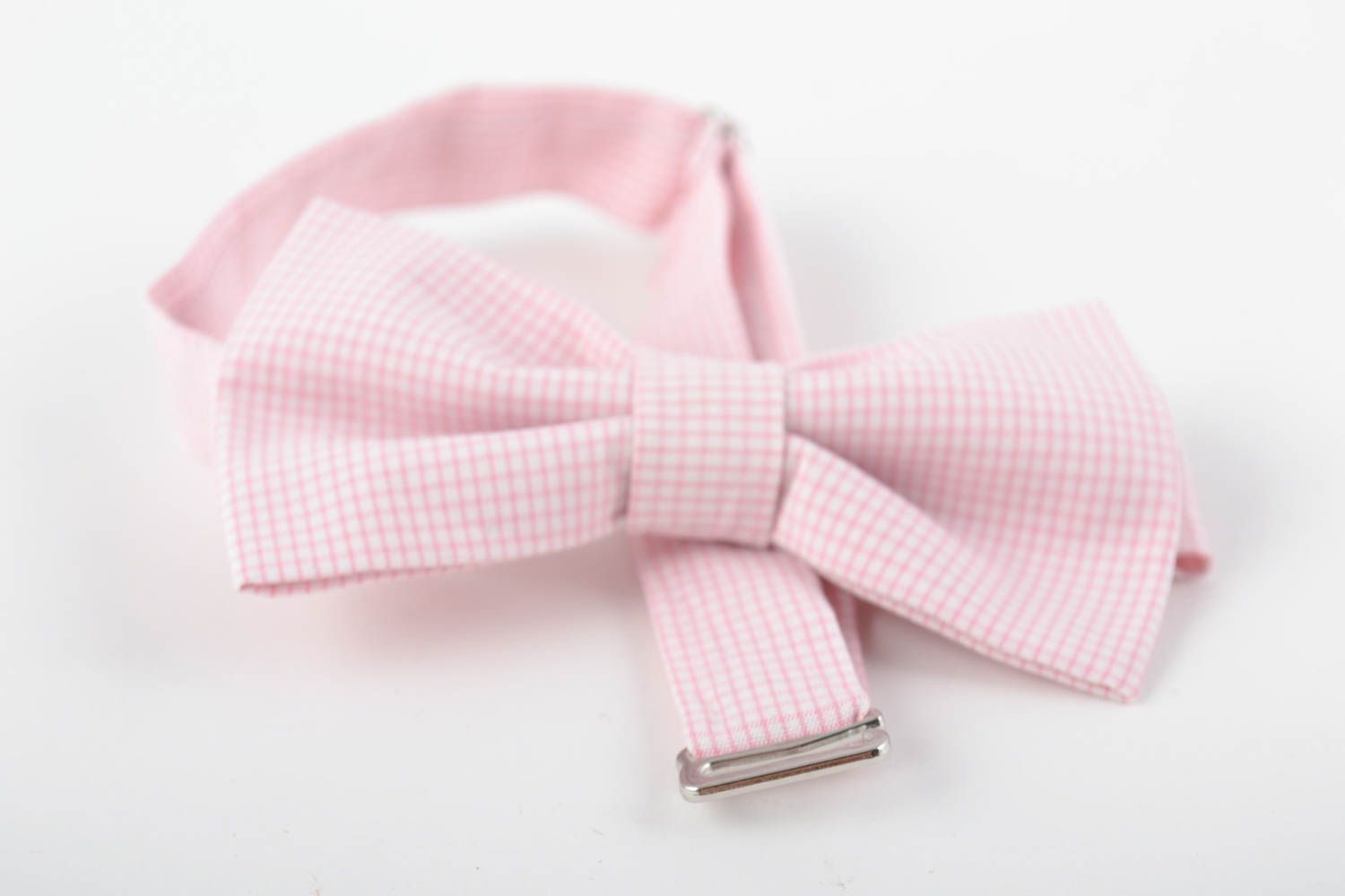 Children's handmade designer adjustable fabric bow tie of pink color photo 4