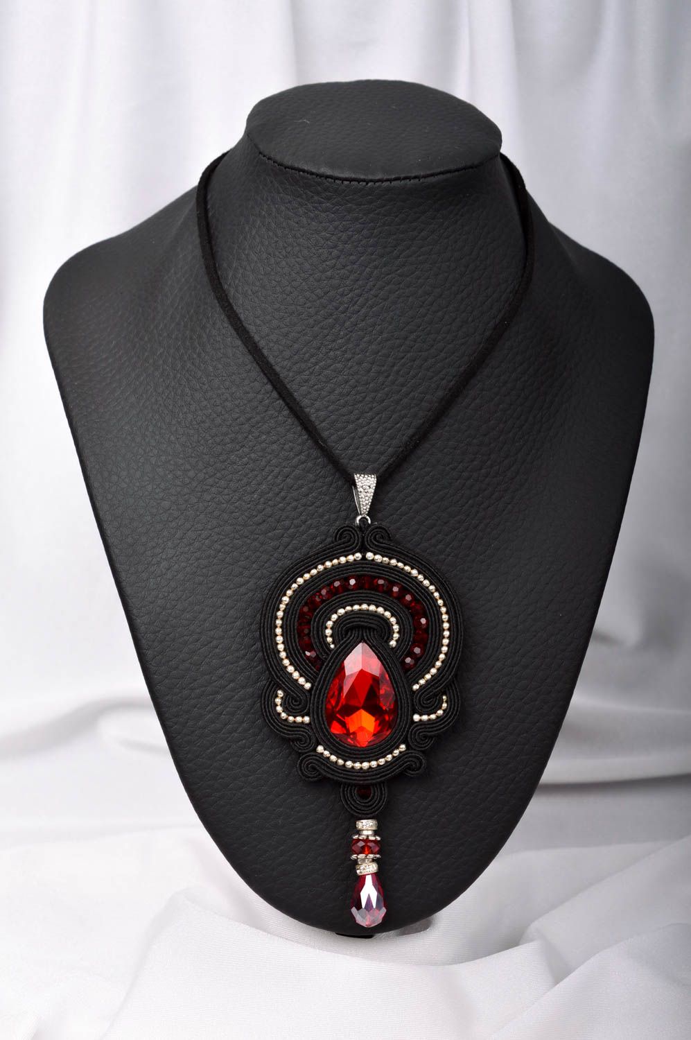 Soutache pendant handmade jewelry embroidered jewelry handmade crystal jewelry photo 1