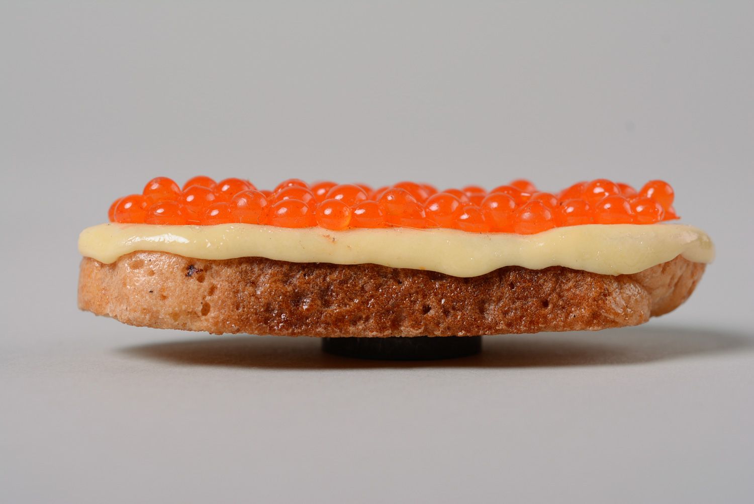 Handmade decorative polymer clay fridge magnet for kitchen sandwich with caviar photo 3