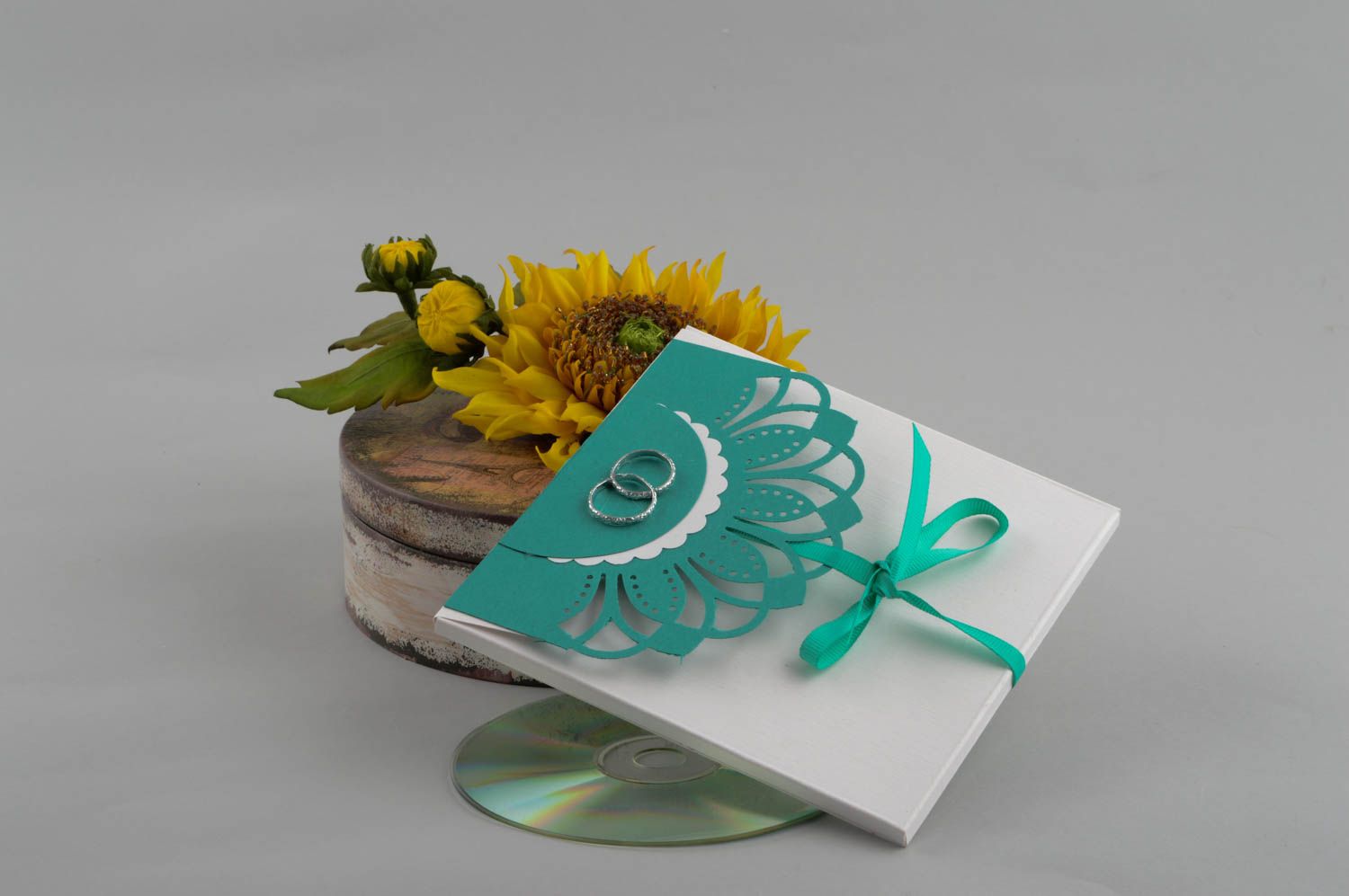 Handmade türkise CD Papierhülle kreatives Geschenk Design Verpackung mit Print foto 1