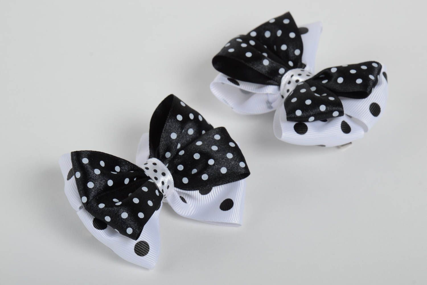 Set of 2 handmade ribbon bow hair clips designer barrettes hair clip gift ideas photo 2