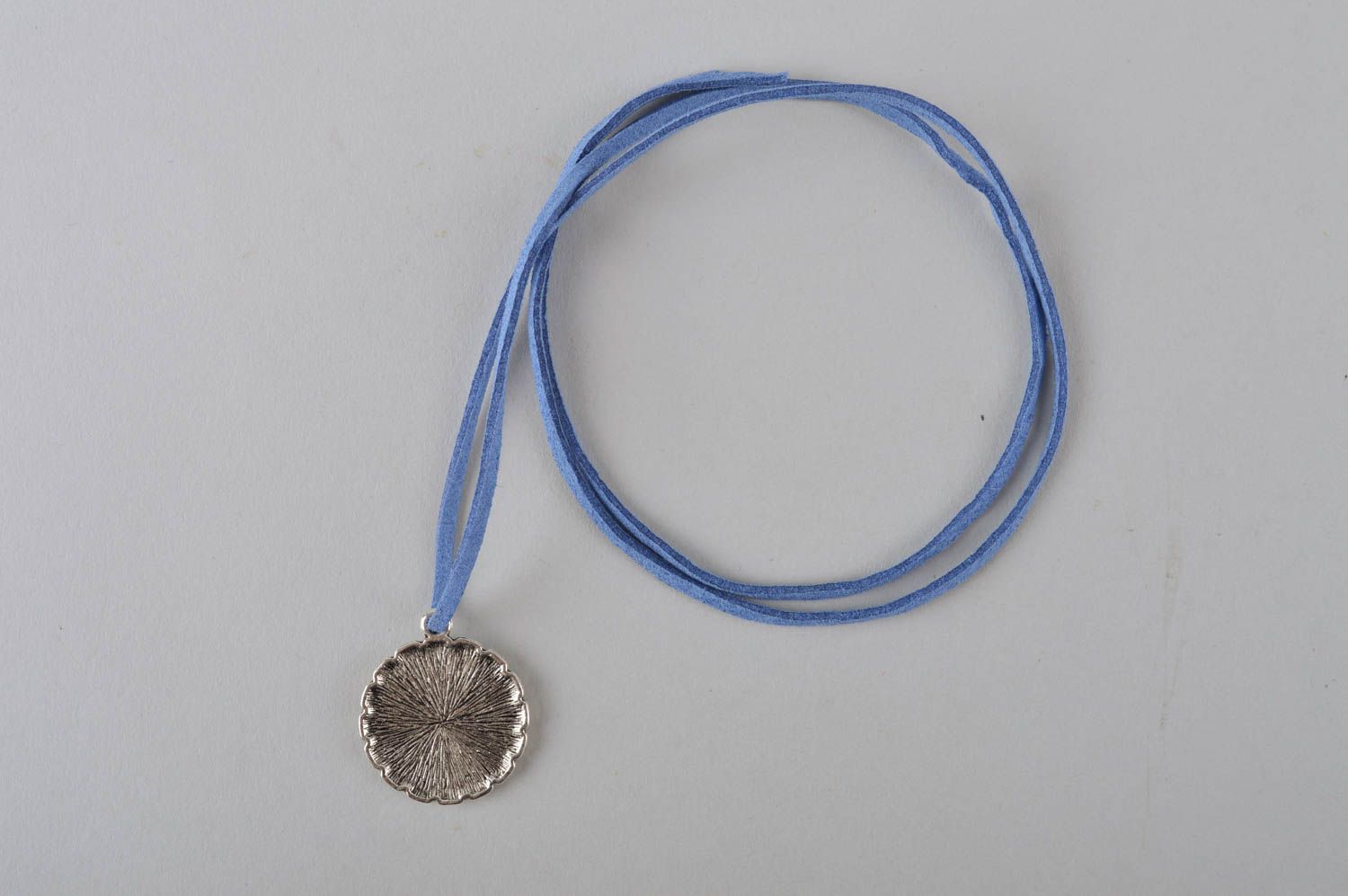 Handmade metal pendant with print designer jewelry pendant on long cord photo 5