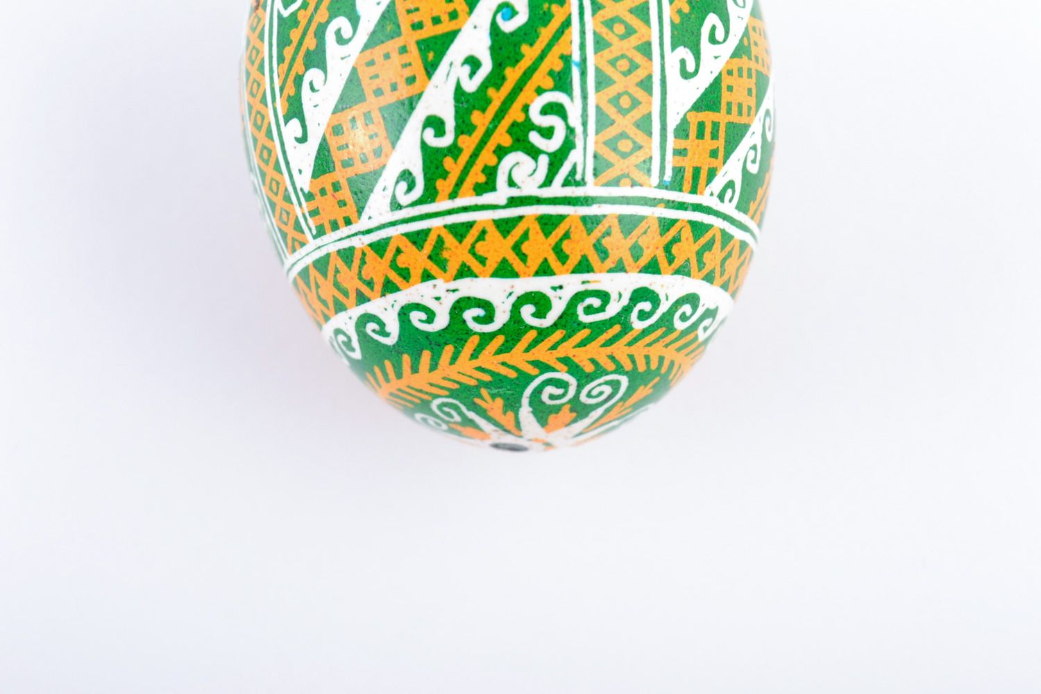 Homemade painted chicken Easter egg with ornament photo 3