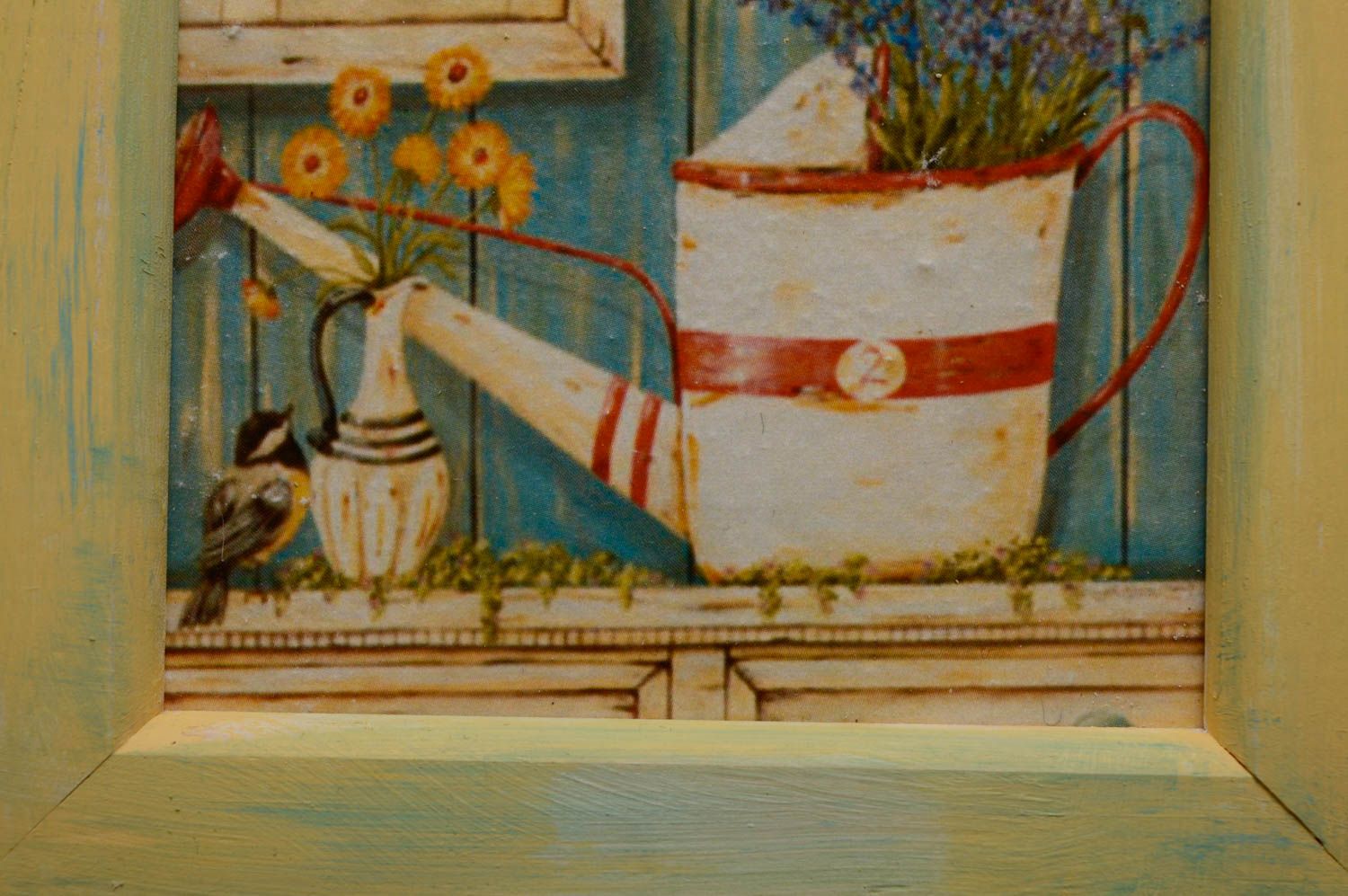 Tableau mural décoratif fait main en panneau de fibres avec image d'arrosoir photo 2