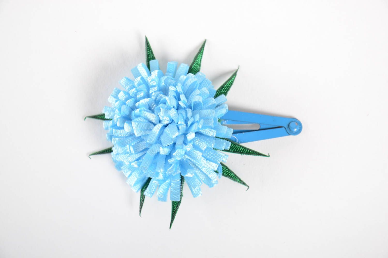 Barrette à cheveux fleur bleue originale en polaire faite main accessoire femme photo 5