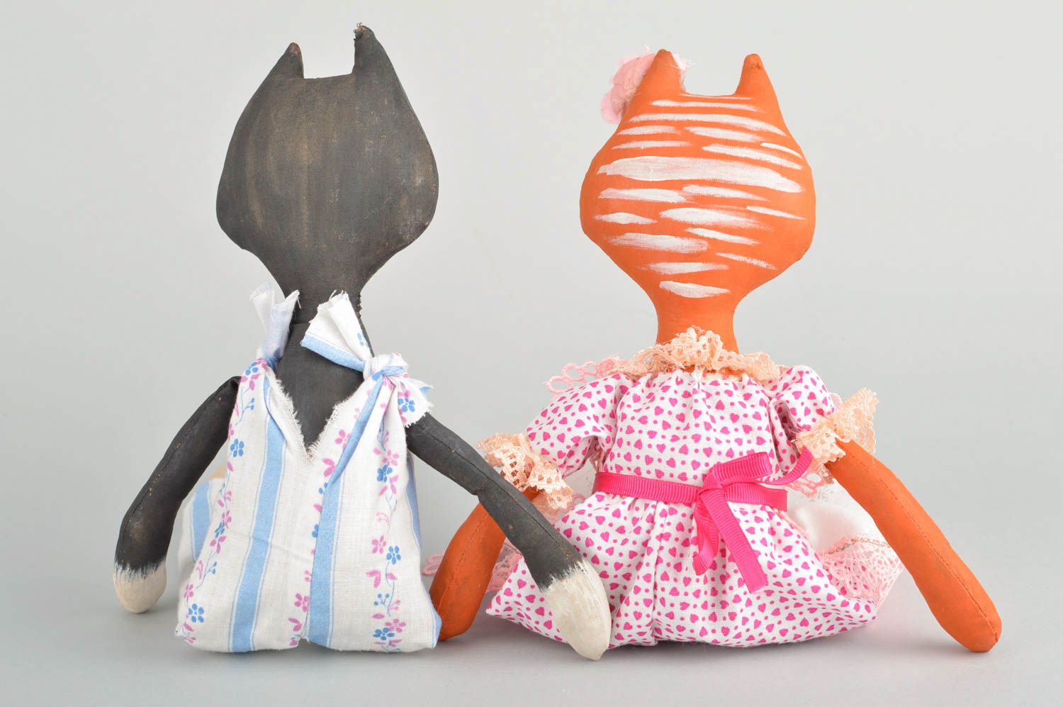 Set of 2 handmade designer cotton fabric soft toys cats with vanilla aroma photo 5