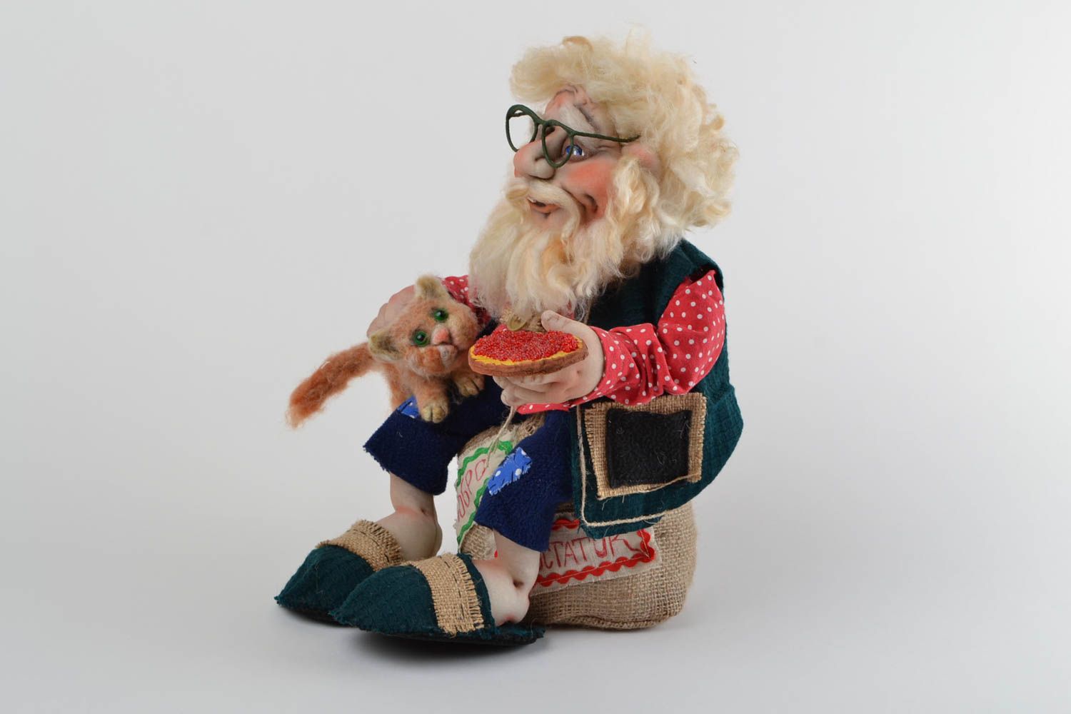 Капроновая игрушка дедушка с котом декоративная смешная необычная ручной работы фото 3