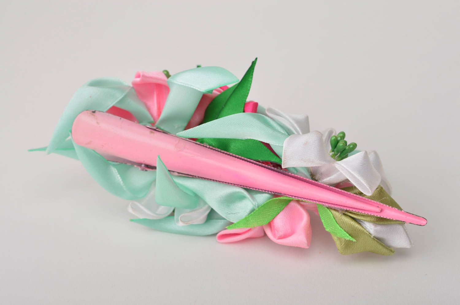 Stylish handmade flower barrette hair clip with flowers elegant hair gift ideas photo 3