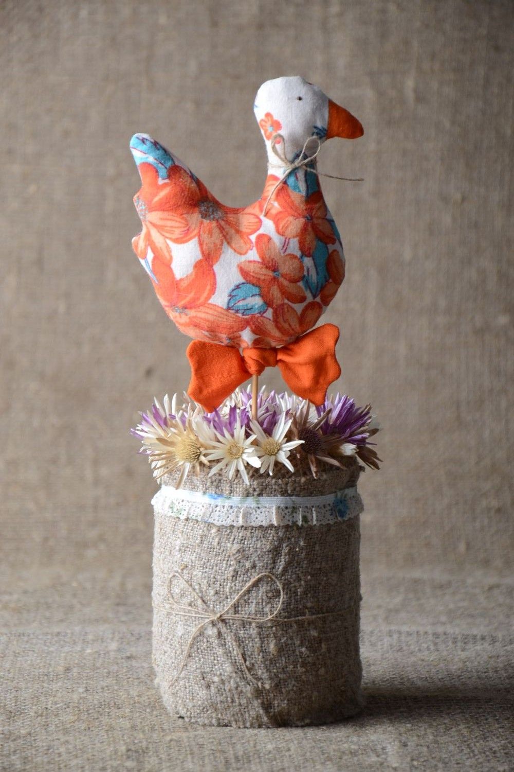 Pájaro decorativo a flores hecho a mano juguete de tela decoración de maceta  foto 1