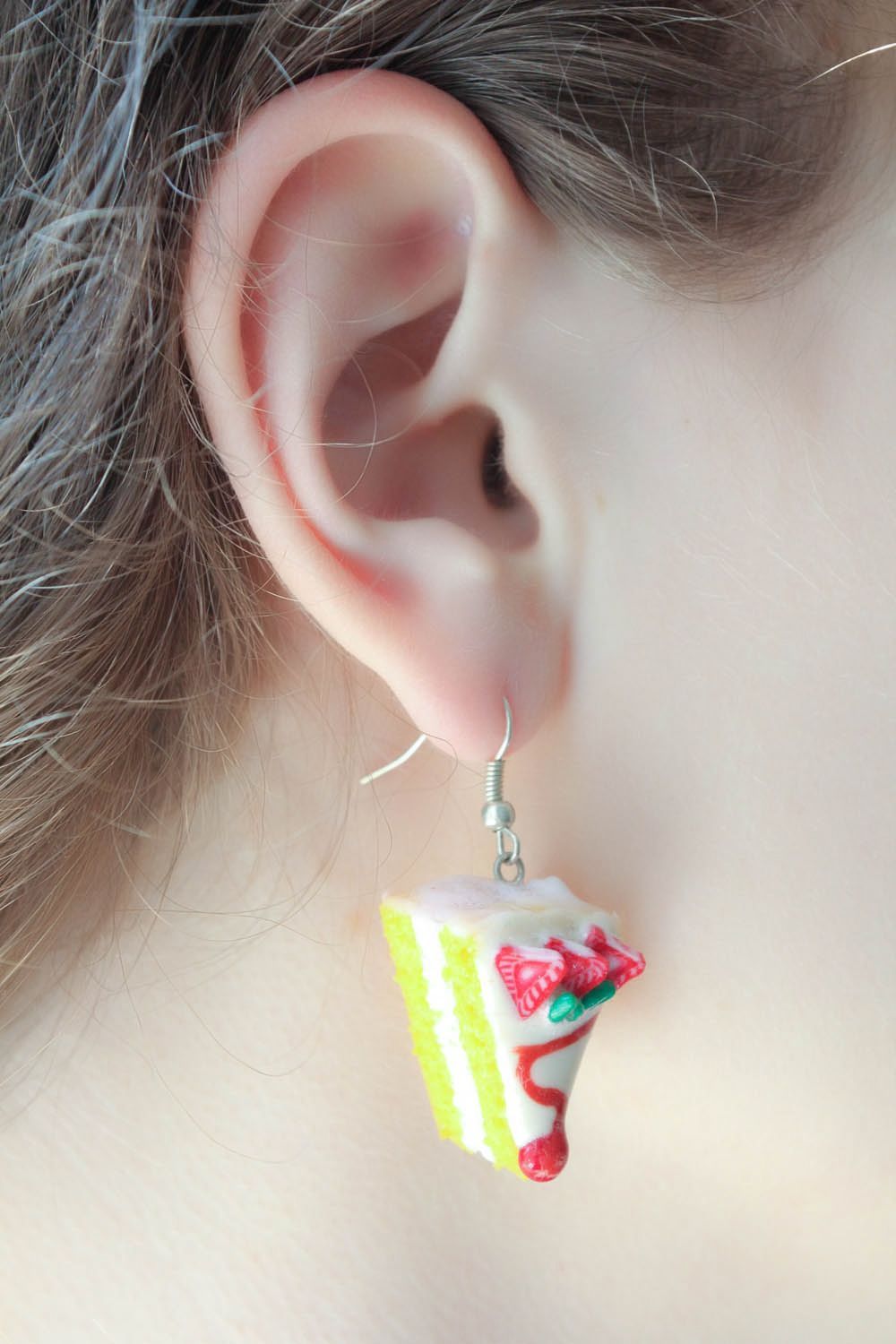 Polymer clay earrings Strawberry Cake photo 1