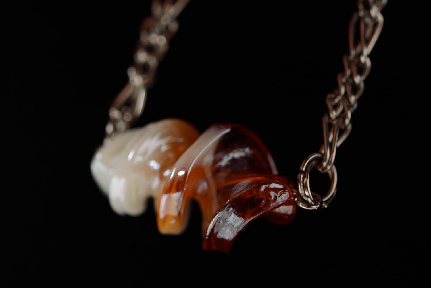 Unusual handmade designer leather cord pendant with bead in the shape of seashell photo 3