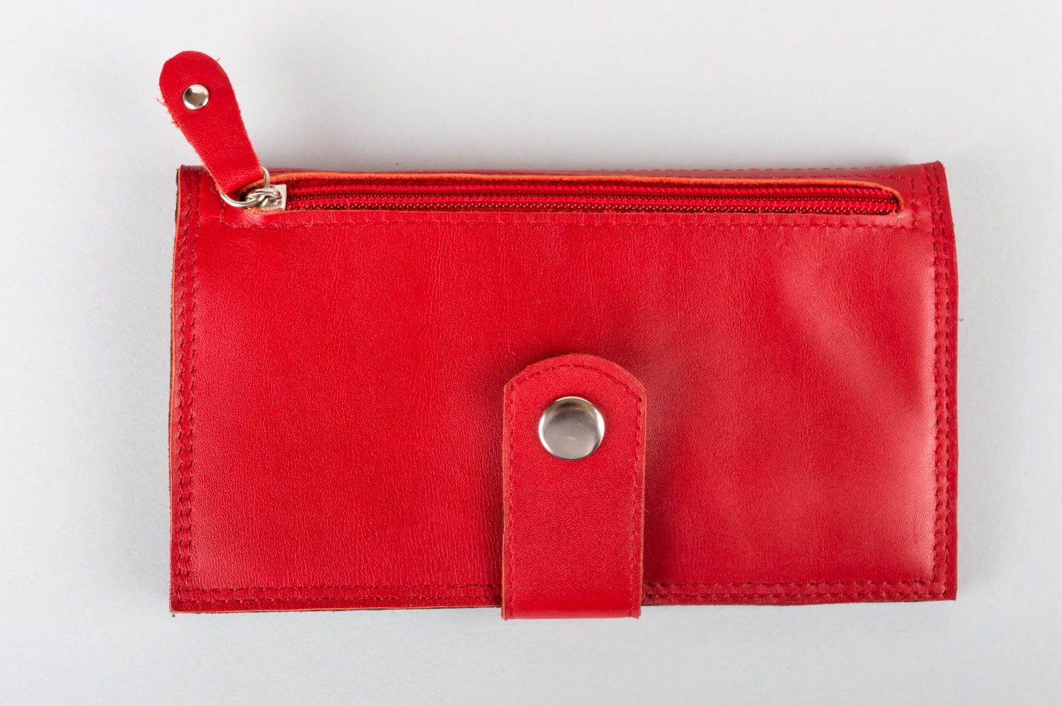 Rote Geldbörse aus Leder mit Print originell stilvoll künstlerische Handarbeit foto 3