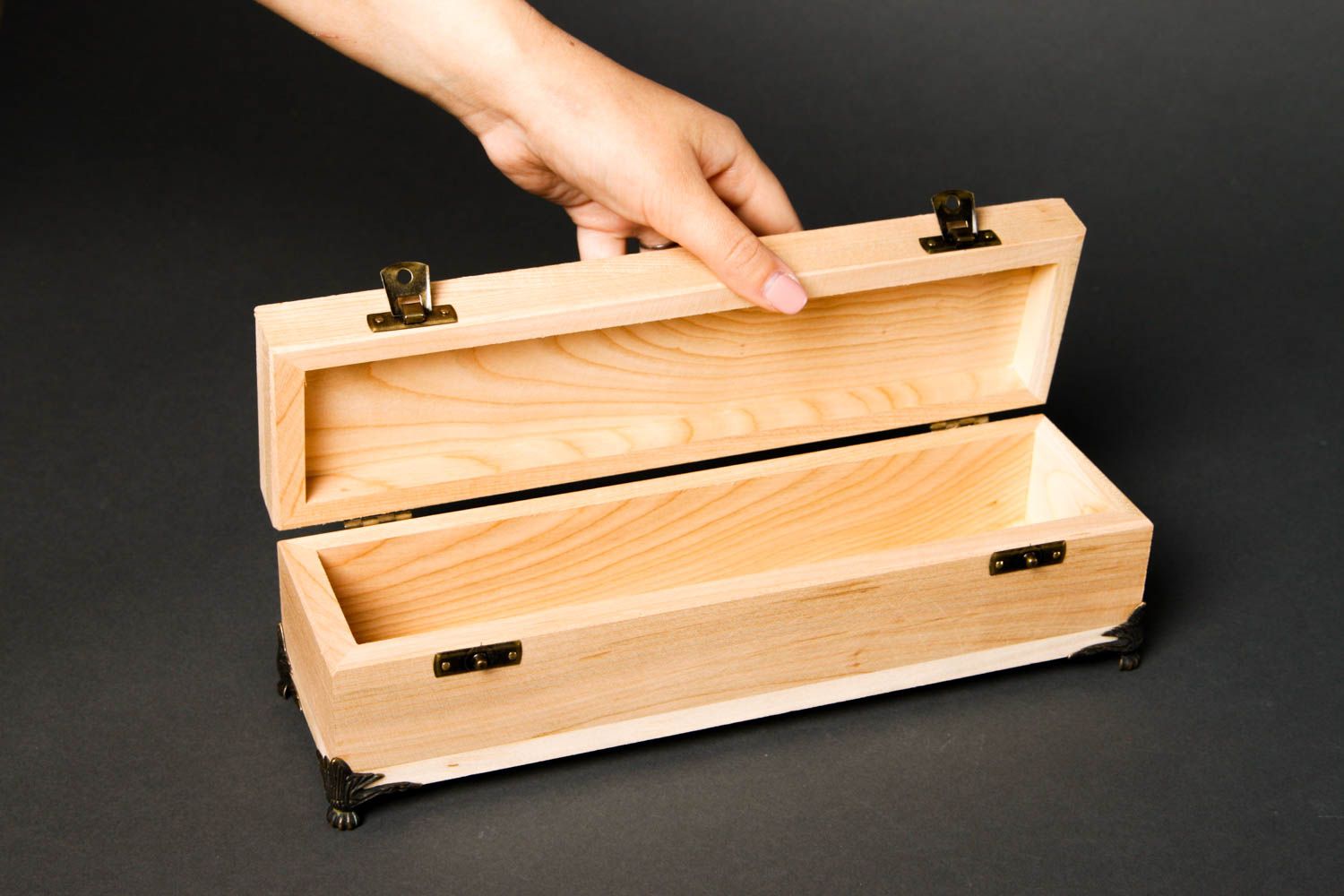 Cute handmade wooden blank box jewelry box design wood craft art materials photo 2