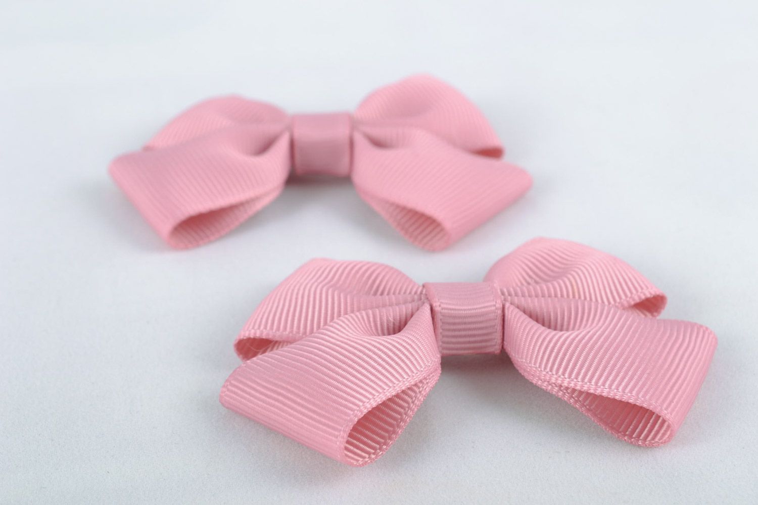 Handmade beautiful rep ribbon bows set of 2 pink pieces hair accessories photo 3