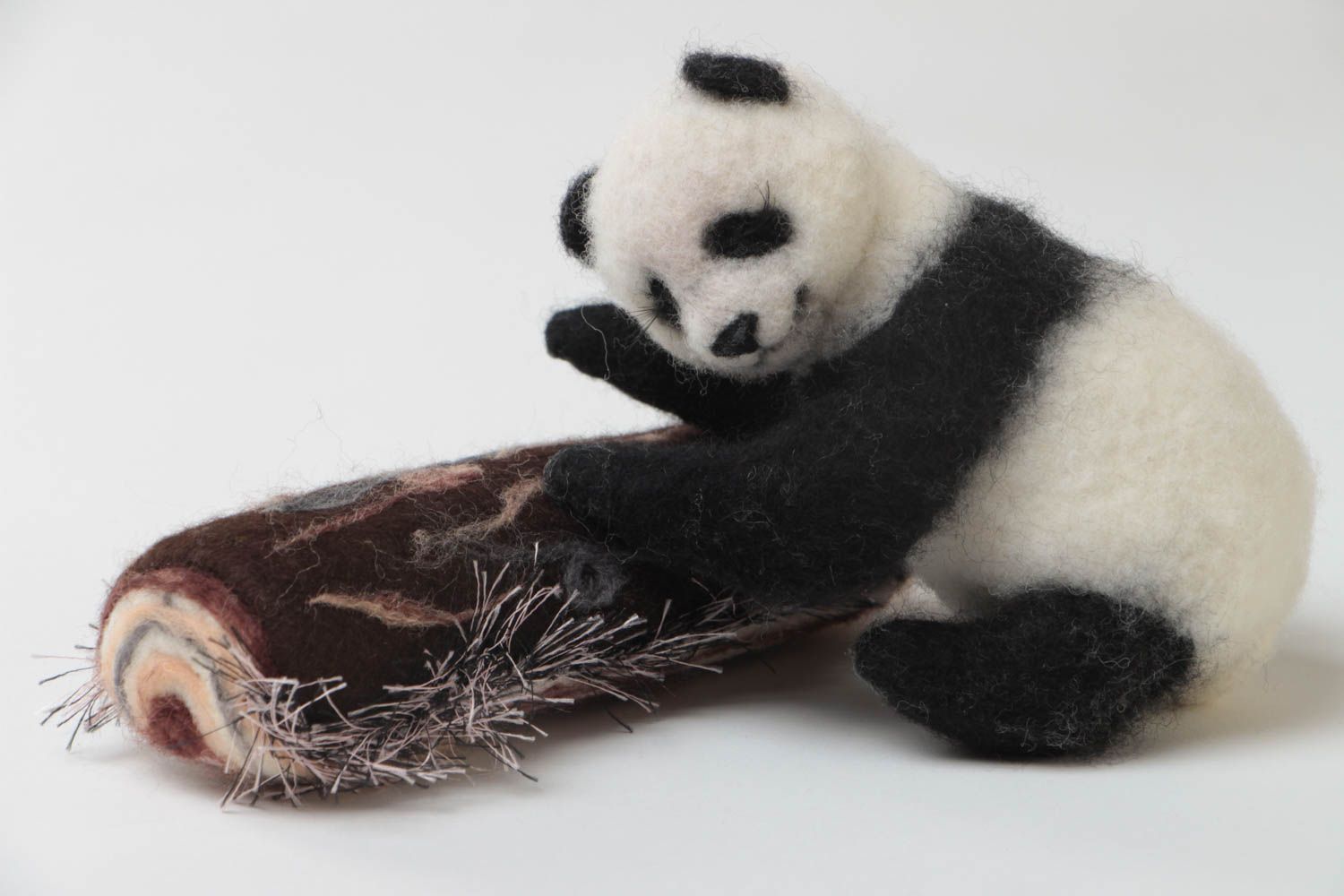 Handmade small needle felted soft toy in the shape of cute panda bear photo 2