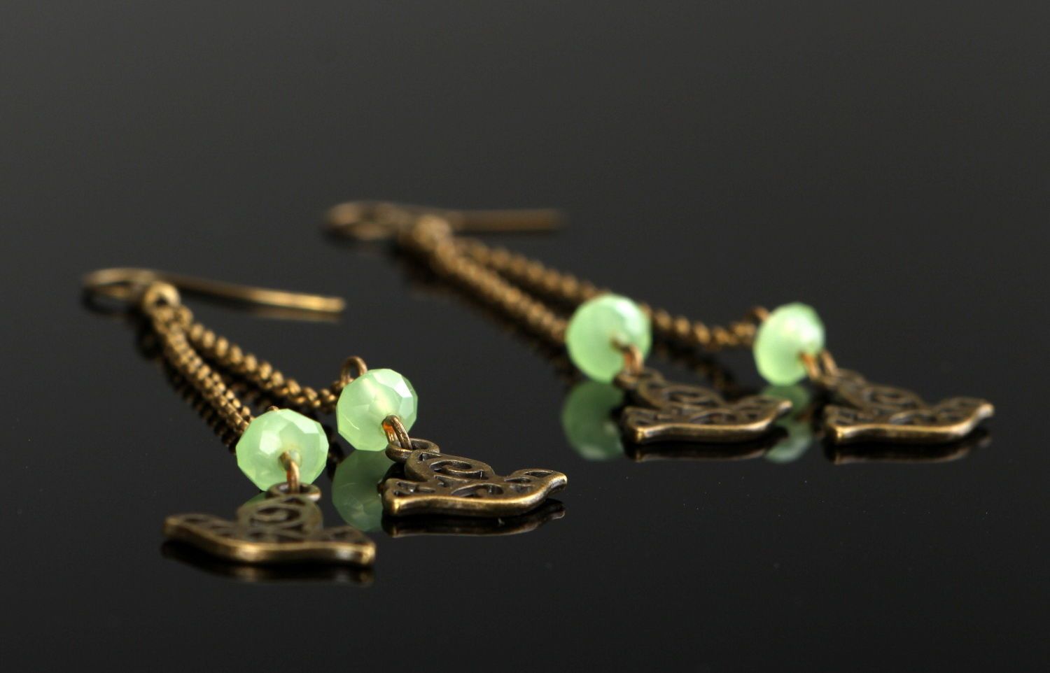 Long earrings made of bronze & crystal photo 2